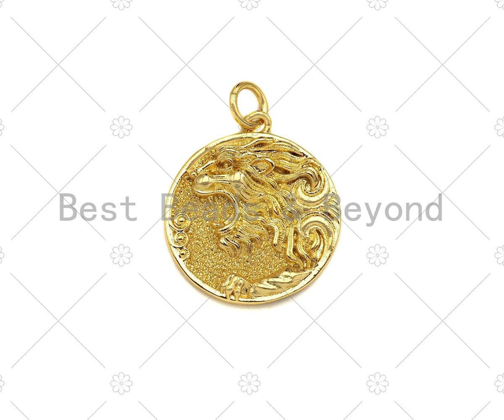 Embossed Lion Head On Round Coin Shape Pendant, 18K Gold Medallion Charm,Necklace Bracelet Charm Pendant,18x20mm,Sku#Z1326
