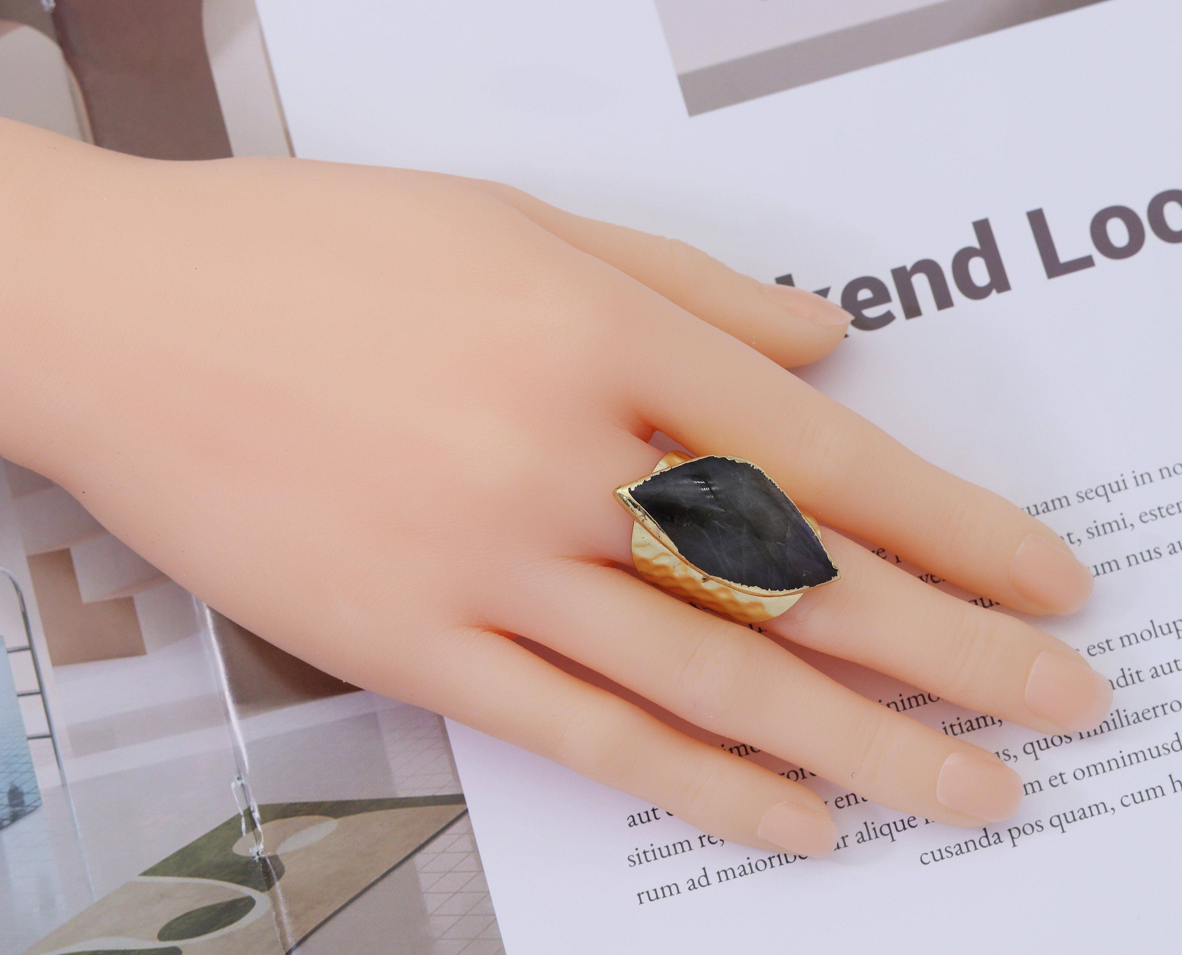 Gold Labradorite Adjustable Ring, Sku#YT37