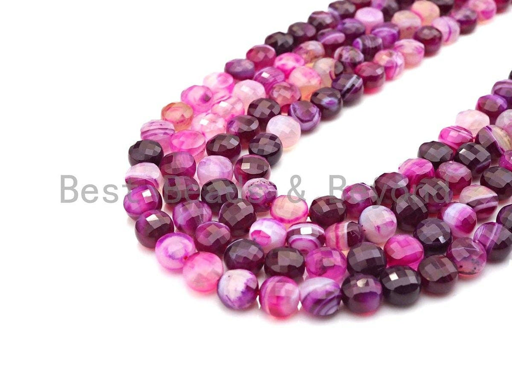 Double Sided Turtle Shell Cut Natural Purple Pink Agate Coin Shape beads, 6mm/8mm/10mm Checkerboard Cut Agate, 15.5" Full strand, Sku#UA84