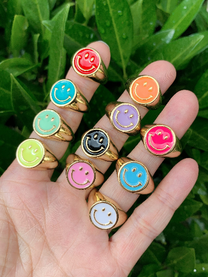 Enamel Smiley Face Ring, X263C