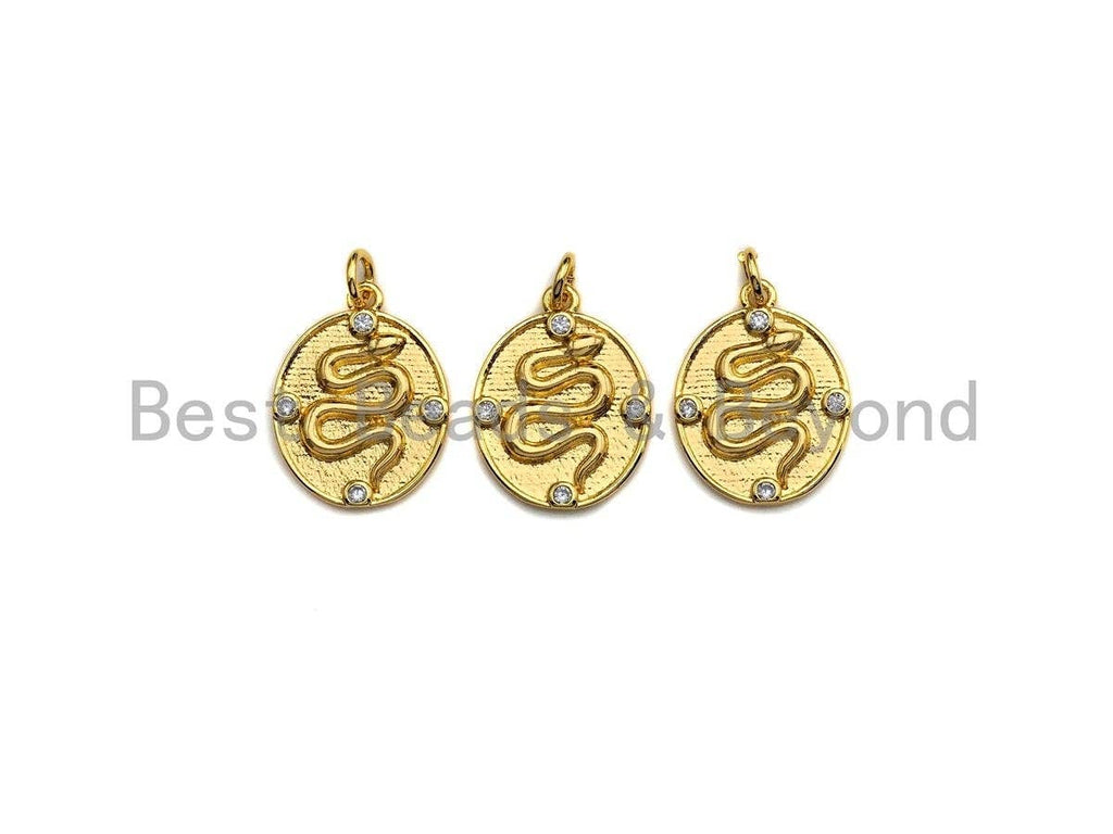 Clear CZ Micro Pave Snake Embossment On Oval Pendant Charm, Cubic Zirconia Charm, 13x17mm,sku#Z854
