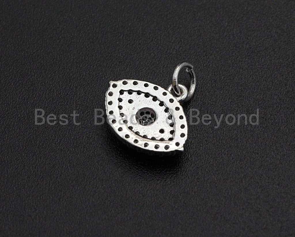 Black Clear CZ Micro Pave Oval Evil Eye Shape Pendant,Cubic Zirconia Oval Charm,Gold/Silver Tone,14x11mm,sku#Z469