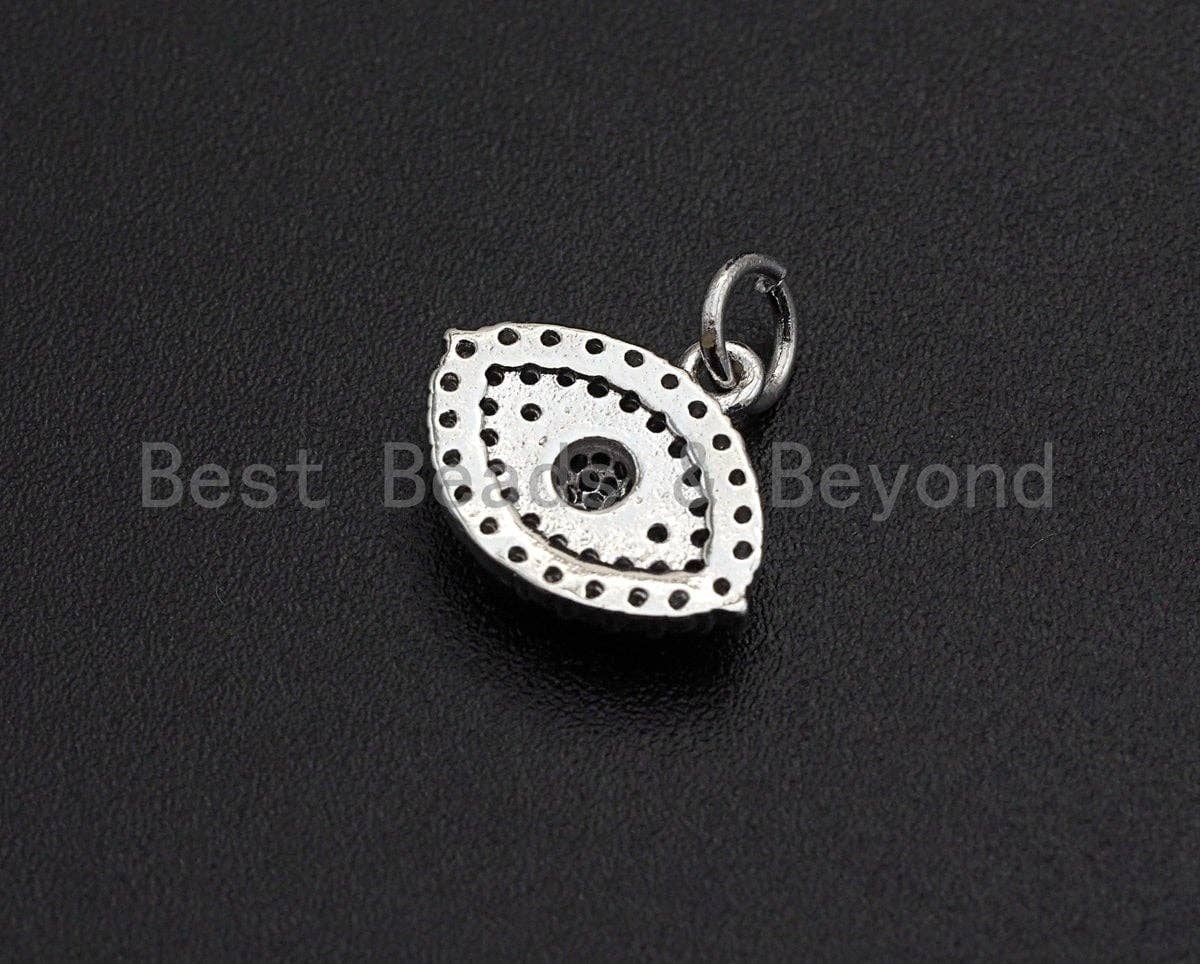 Black Clear CZ Micro Pave Oval Evil Eye Shape Pendant,Cubic Zirconia Oval Charm,Gold/Silver Tone,14x11mm,sku#Z469