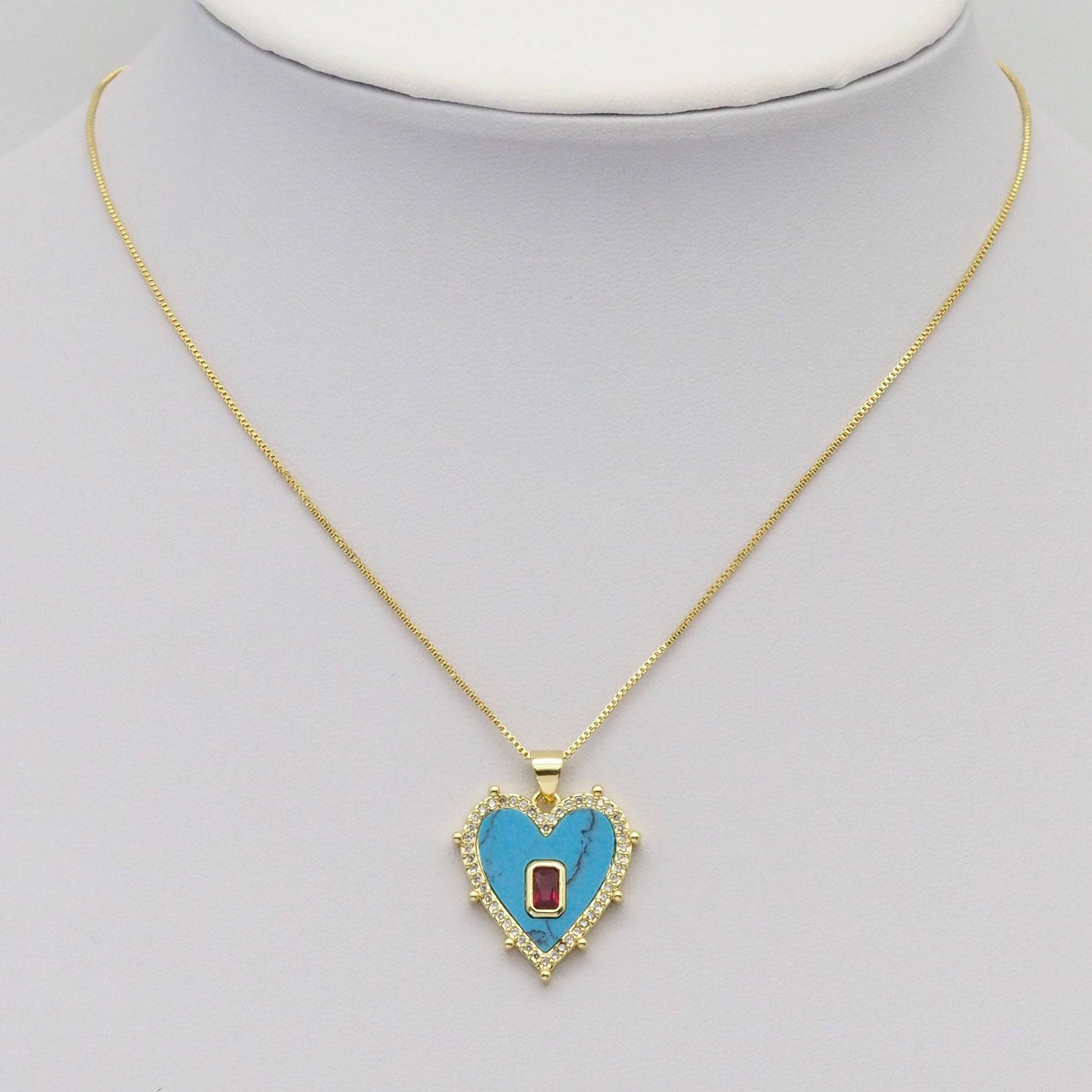 Gemstone Pearl Spike Heart with Rectangle Center Stone Charm, Sku#LX300