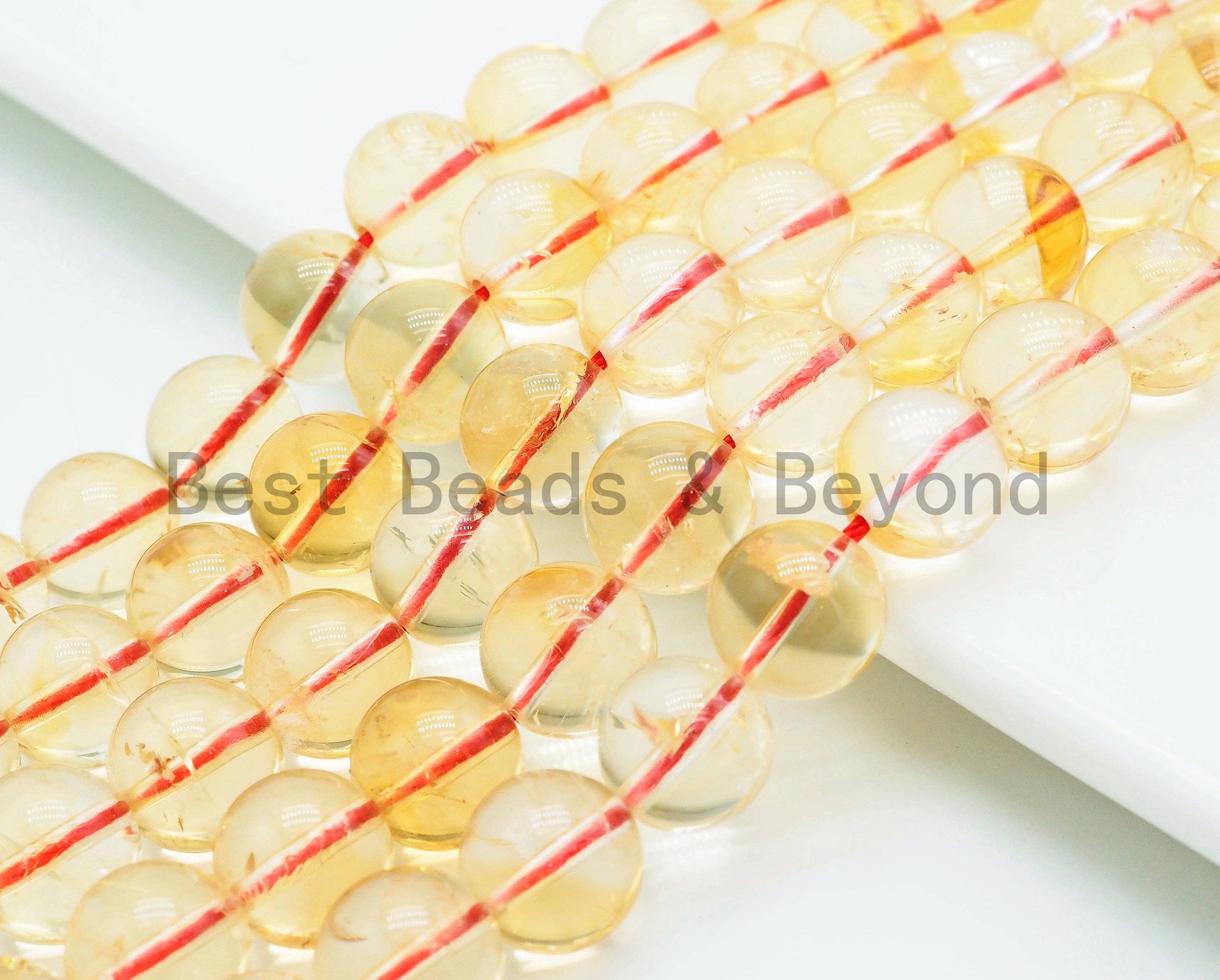 Quality Natural Citrine Beads,Round Smooth Yellow Gemstone Beads, Loose Gemstone Beads,Yellow Clear beads,15.5inch strand,SKU#U331