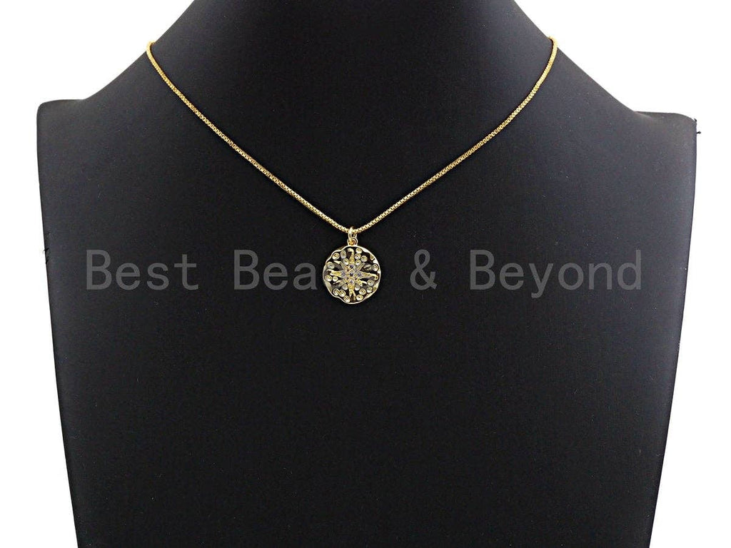 Hammered Micro Pave North Star Coin Pendant/Charm, Star Cubic Zirconia Pendant, Silver/Gold/Rose Gold/Black Tone,17x19mm,Sku#Z500