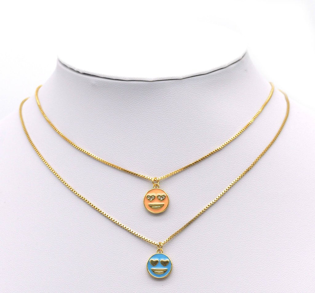One Side Blue and One Side Pink Enamel Smiley Face Pendant, Sku#Y650