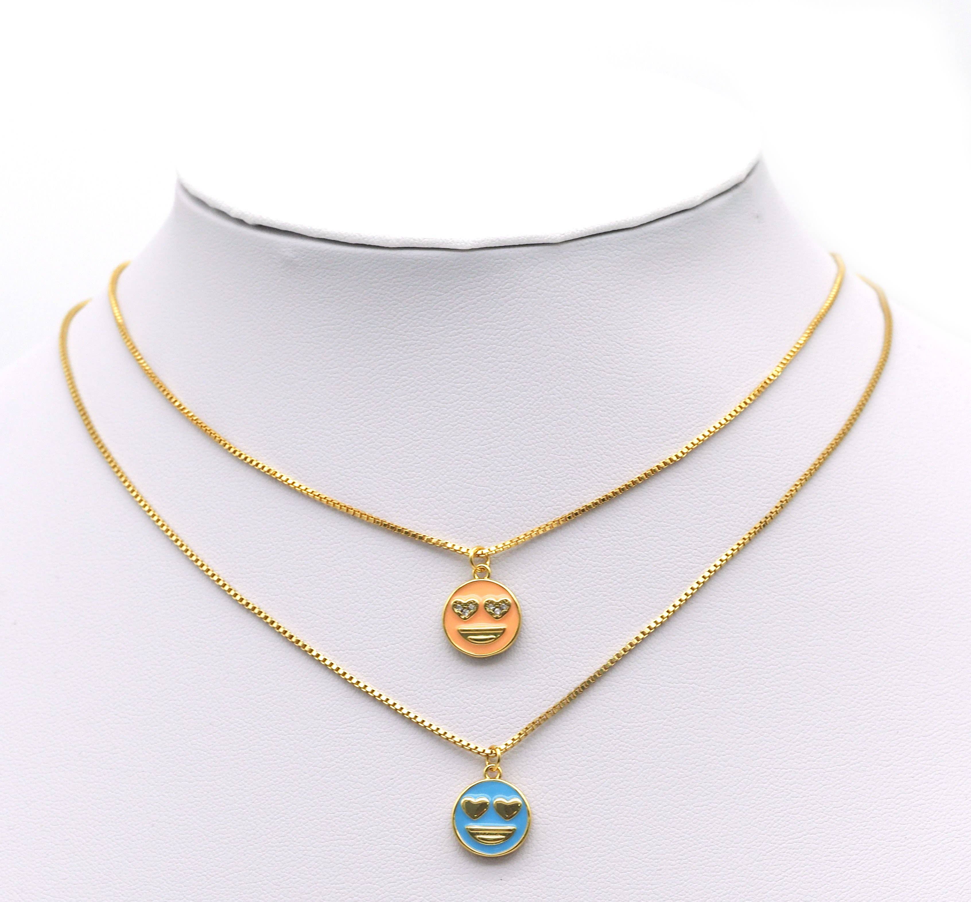 One Side Blue and One Side Pink Enamel Smiley Face Pendant, Sku#Y650