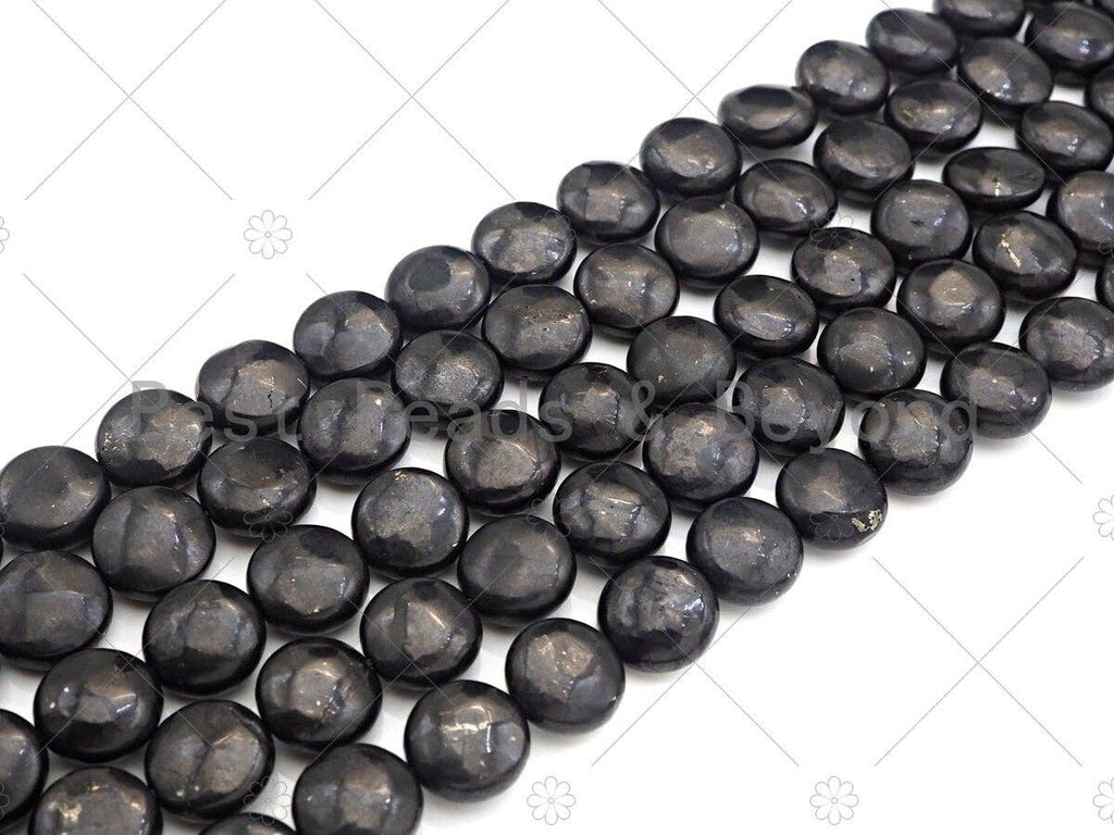 Top Quality Coin Shape Shungite, Smooth Shungite, Healing Energy, Genuine Shungite Beads 10mm/12mm, 15.5" Full Strand, Sku#U987