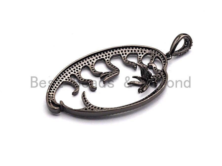 CZ Micro Pave Focal Hollow out Flower Leaf Pendant/Charm,Cubic Zirconia Paved Charm, Necklace Bracelet Charm Pendant, 33x51mm,sku#F855