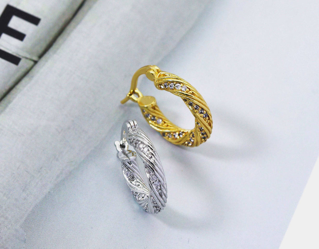 CZ Twisted Rope Huggie Hoop Earrings, Sku#B192