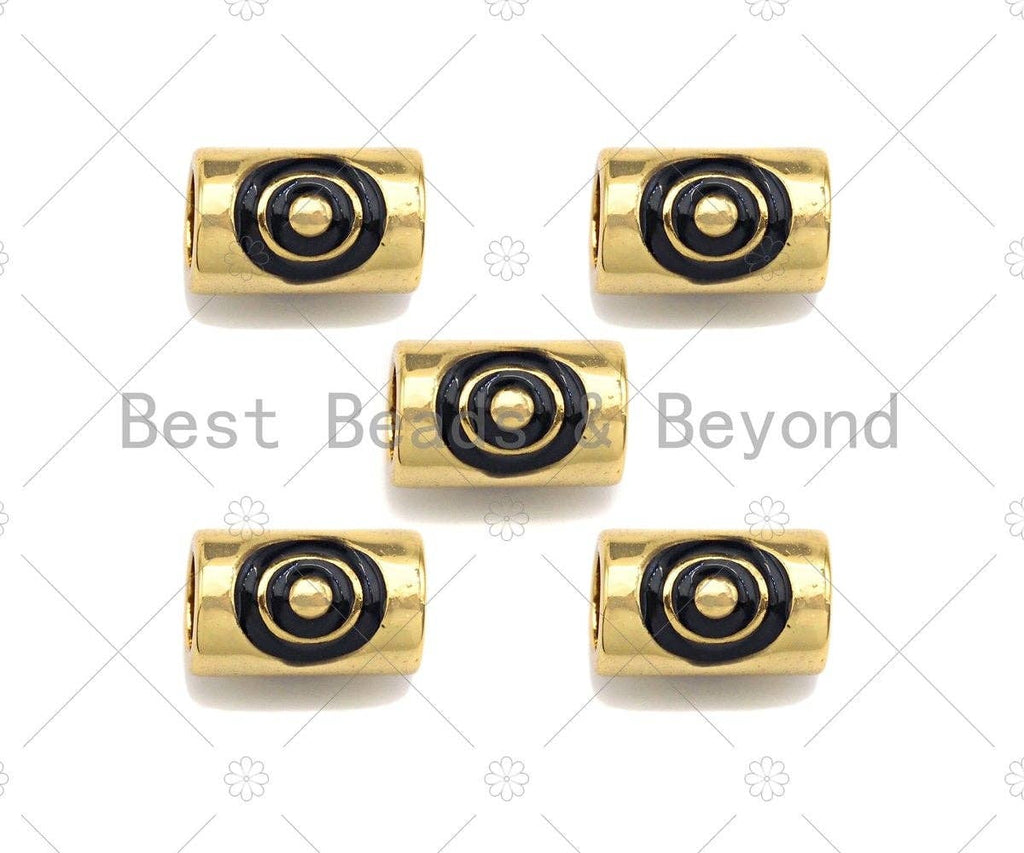 Large Hole Tube Spacer Beads, Drum Barrel with Black Circle Beads, Evil Eye Spacer Beads, Men Jewelry, 6x9mm,Sku#Y352
