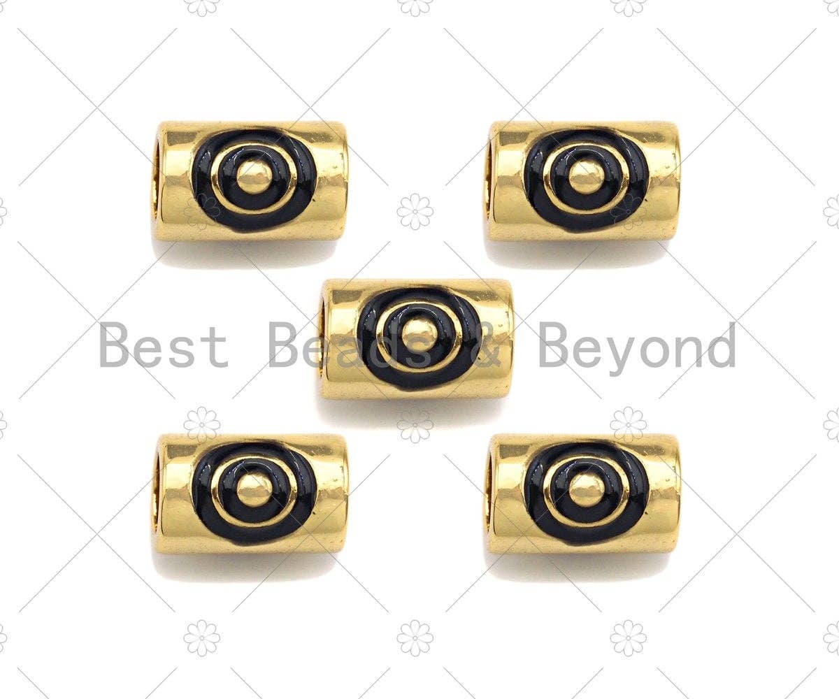 Large Hole Tube Spacer Beads, Drum Barrel with Black Circle Beads, Evil Eye Spacer Beads, Men Jewelry, 6x9mm,Sku#Y352