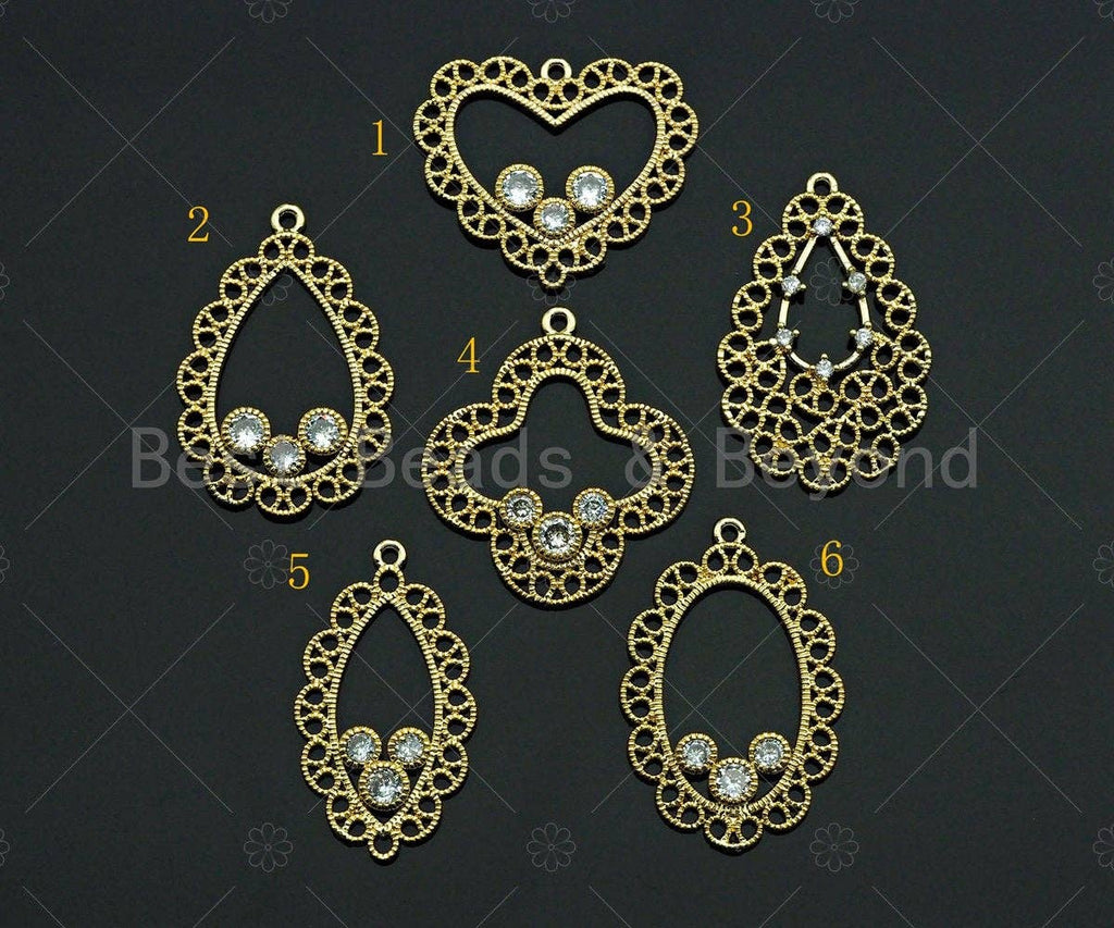 Filigree Gold Lacy Charm, Teardrop/heart/oval/Quatrefoil Brushed Gold Twisted Wire Charm Pendants for Earrings necklace making, sku#CP14