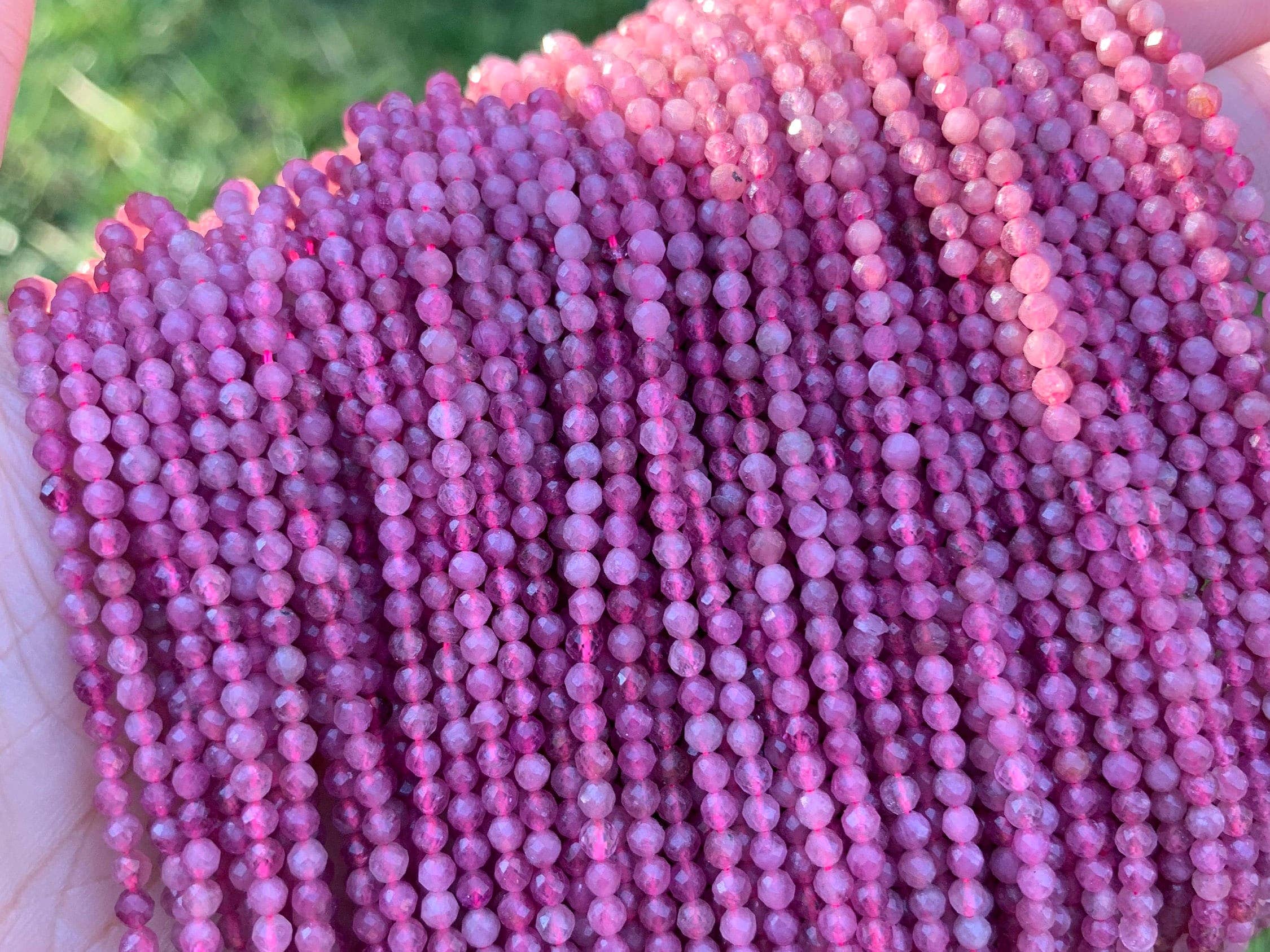 Quality Pink Tourmaline Faceted Round Beads, 2mm/3mm Genuine Small Beads, 15.5'' Full Strand, SKU#U1220