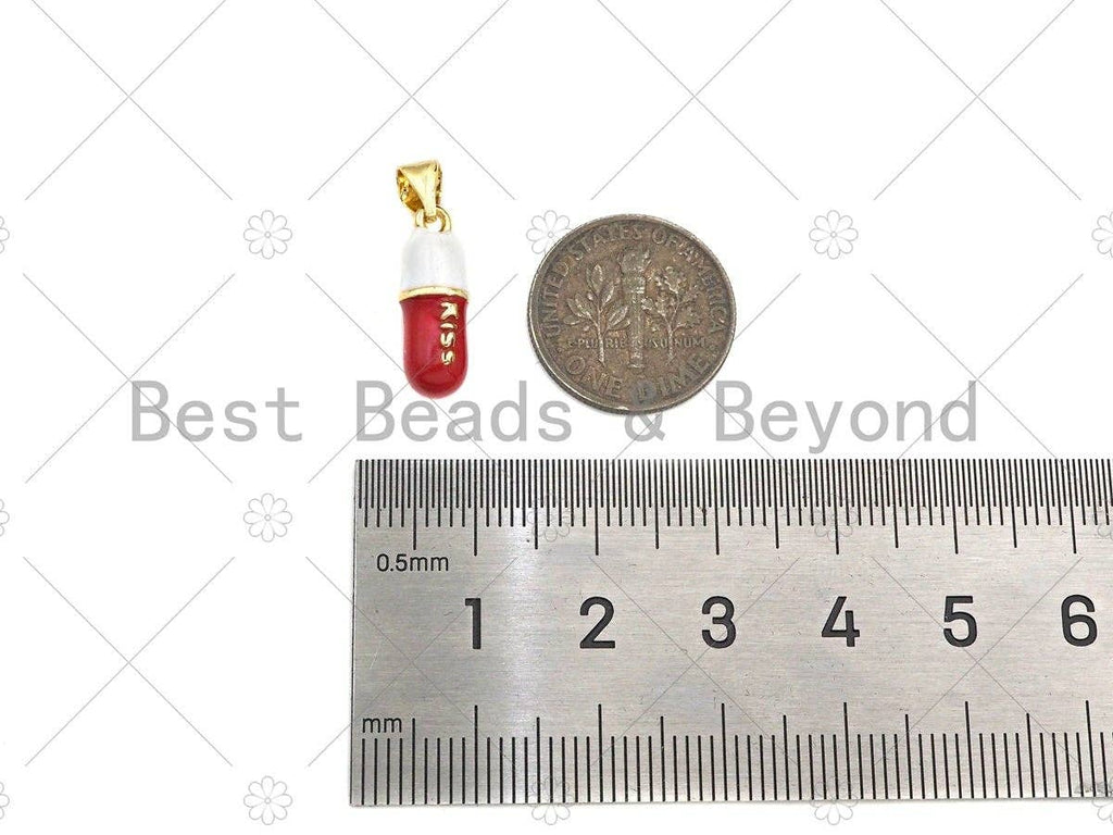 Enamel Colorful Pill Shape Pendant Charm,Kiss Word Pink Turquoise Black Cobalt RedEnamel Jewelry,6x17mm,Sku#LK282