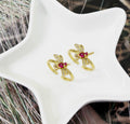 Fuchsia CZ Dragonfly Gold Adjustable Ring, Sku#LK734