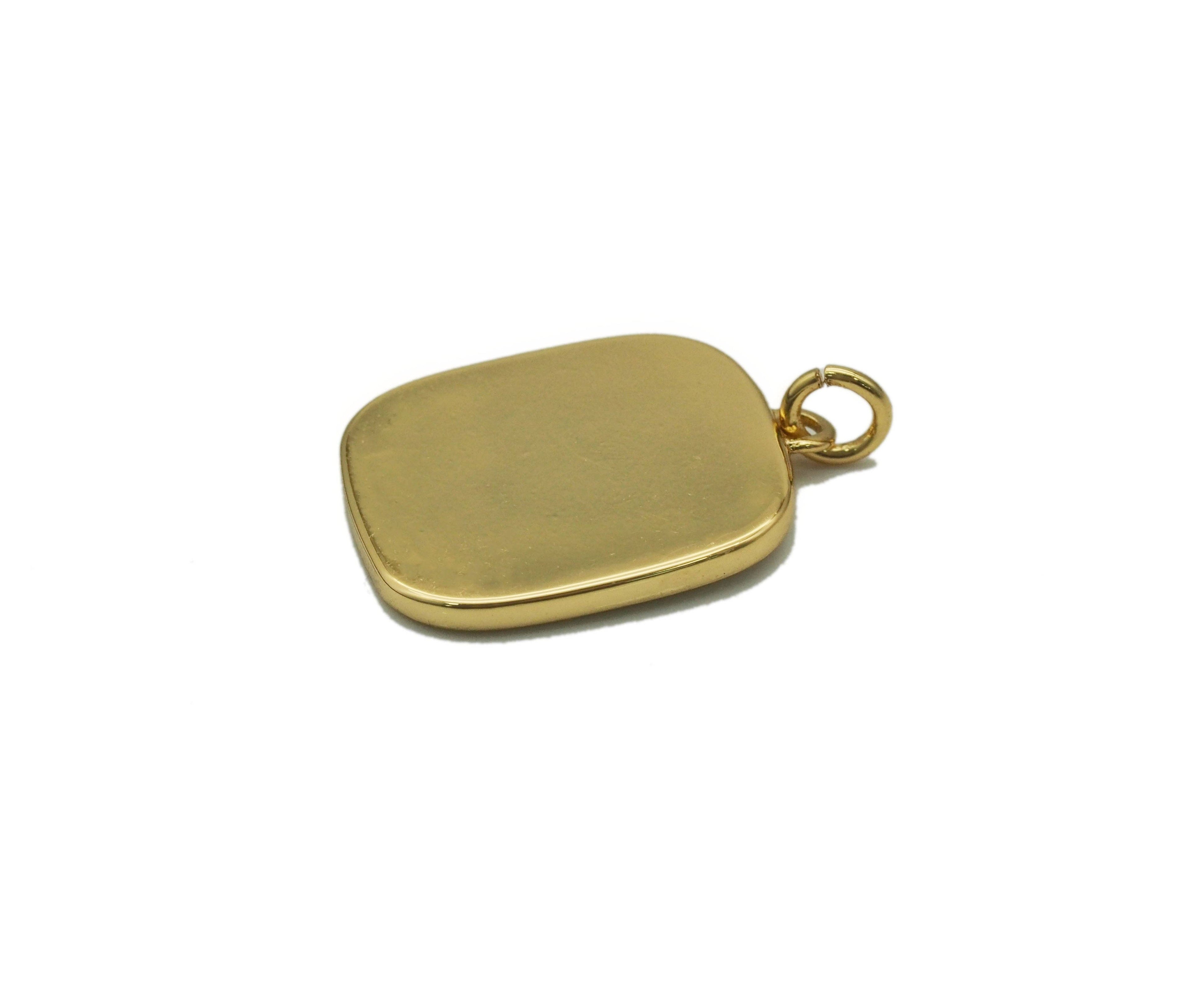 Gold Enamel Coconut Tree On Rectangle Charm, Sku#Z1455