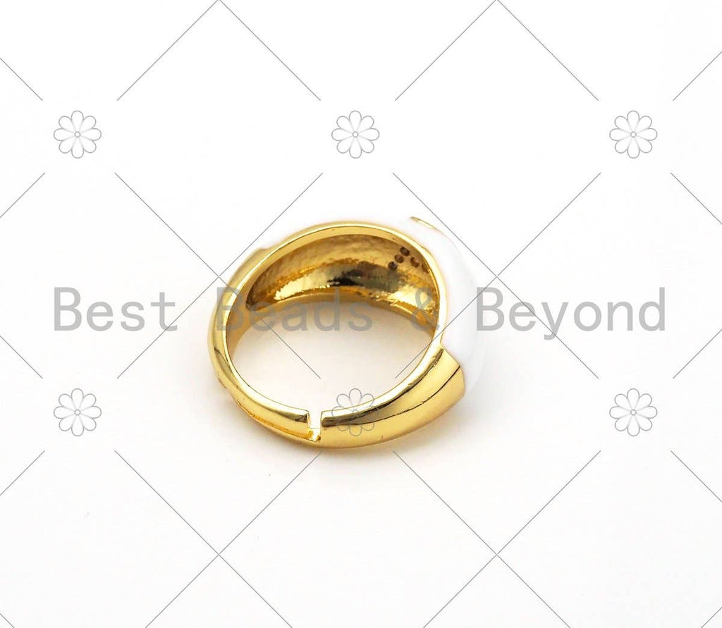 CZ White Enamel Alphabet Adjustable Ring, Sku#O75