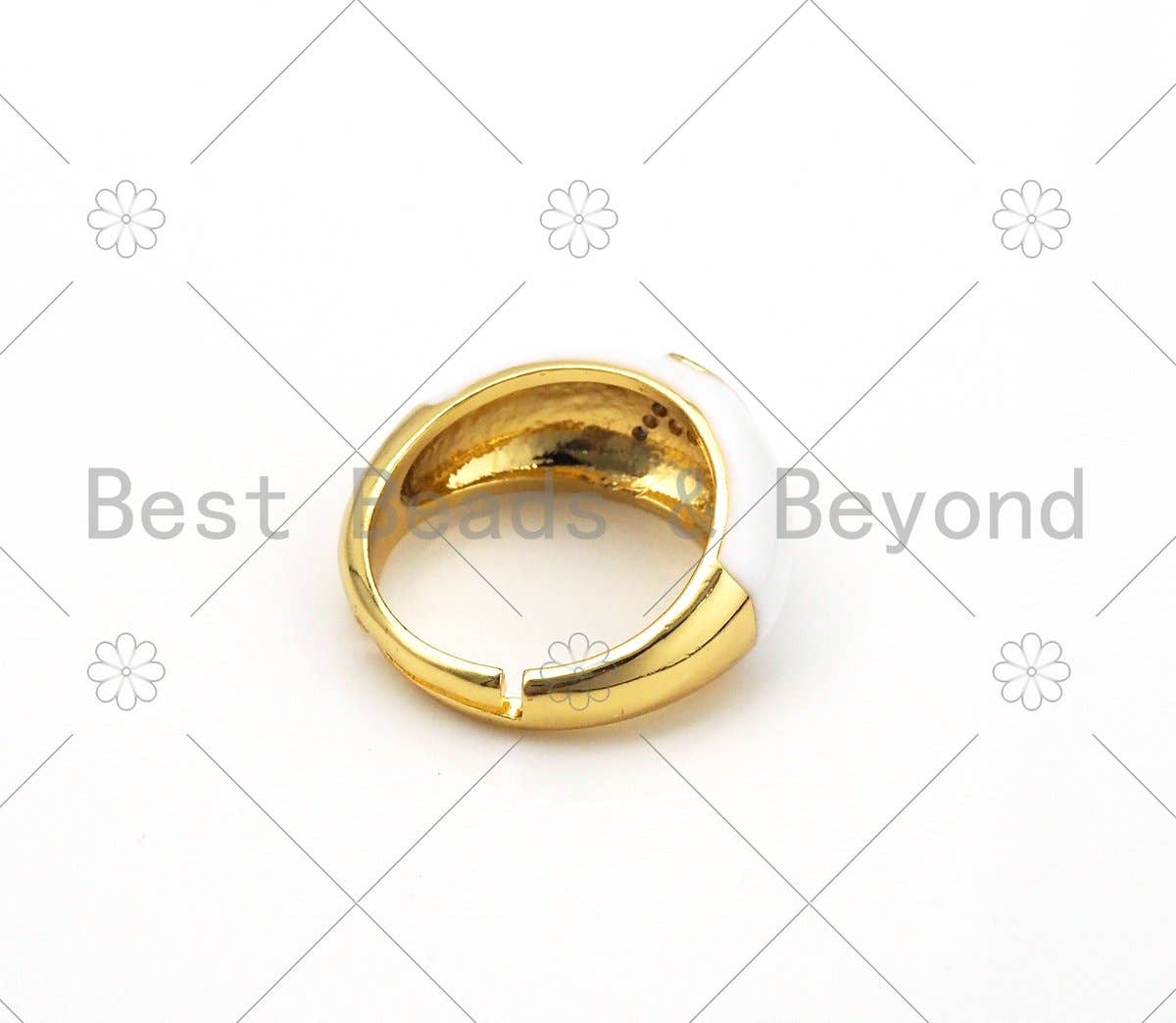 CZ White Enamel Alphabet Adjustable Ring, Sku#O75