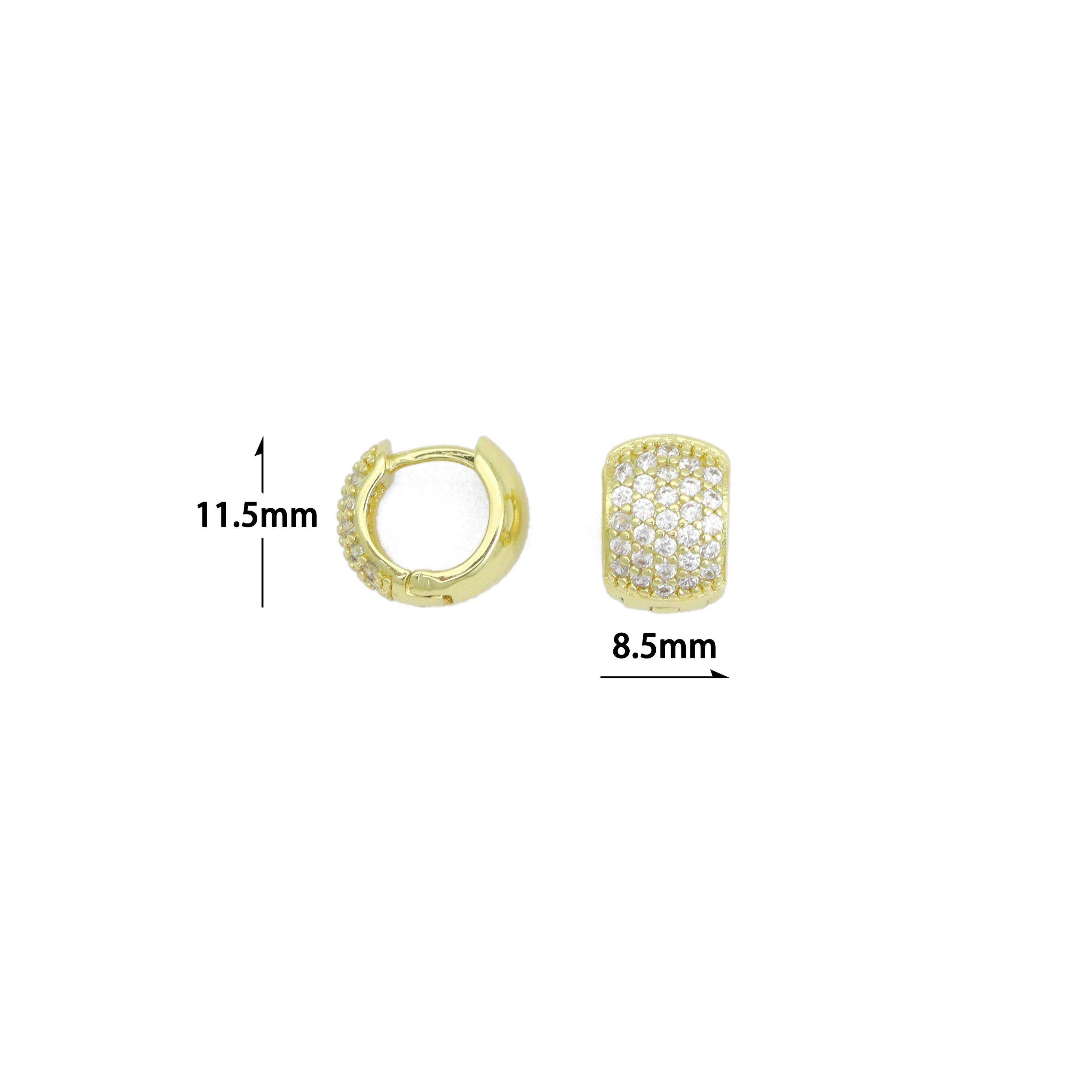 Clear CZ Silver Gold Thick Huggie Hoop Earrings, Sku#A479