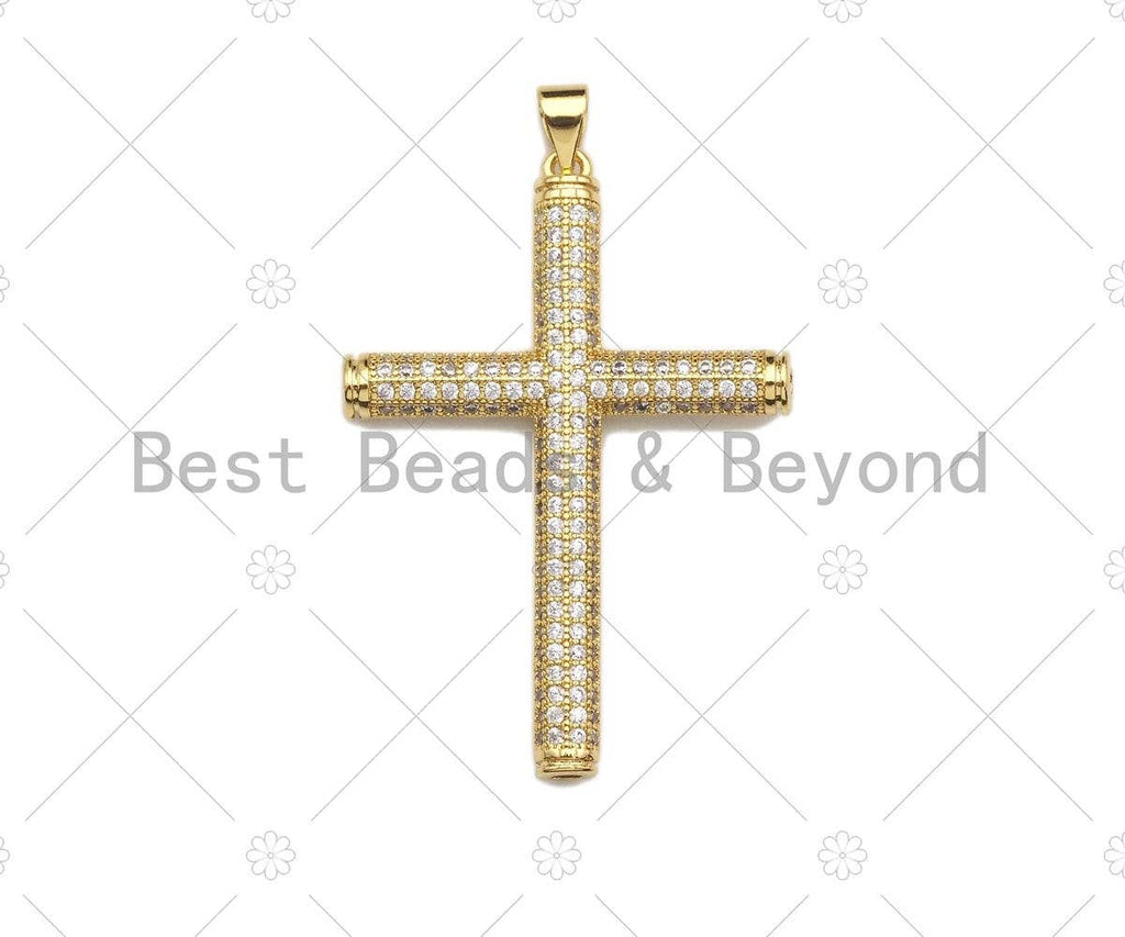 Large CZ Micro Pave Gold Cross Shape Pendant, Sku# LK142