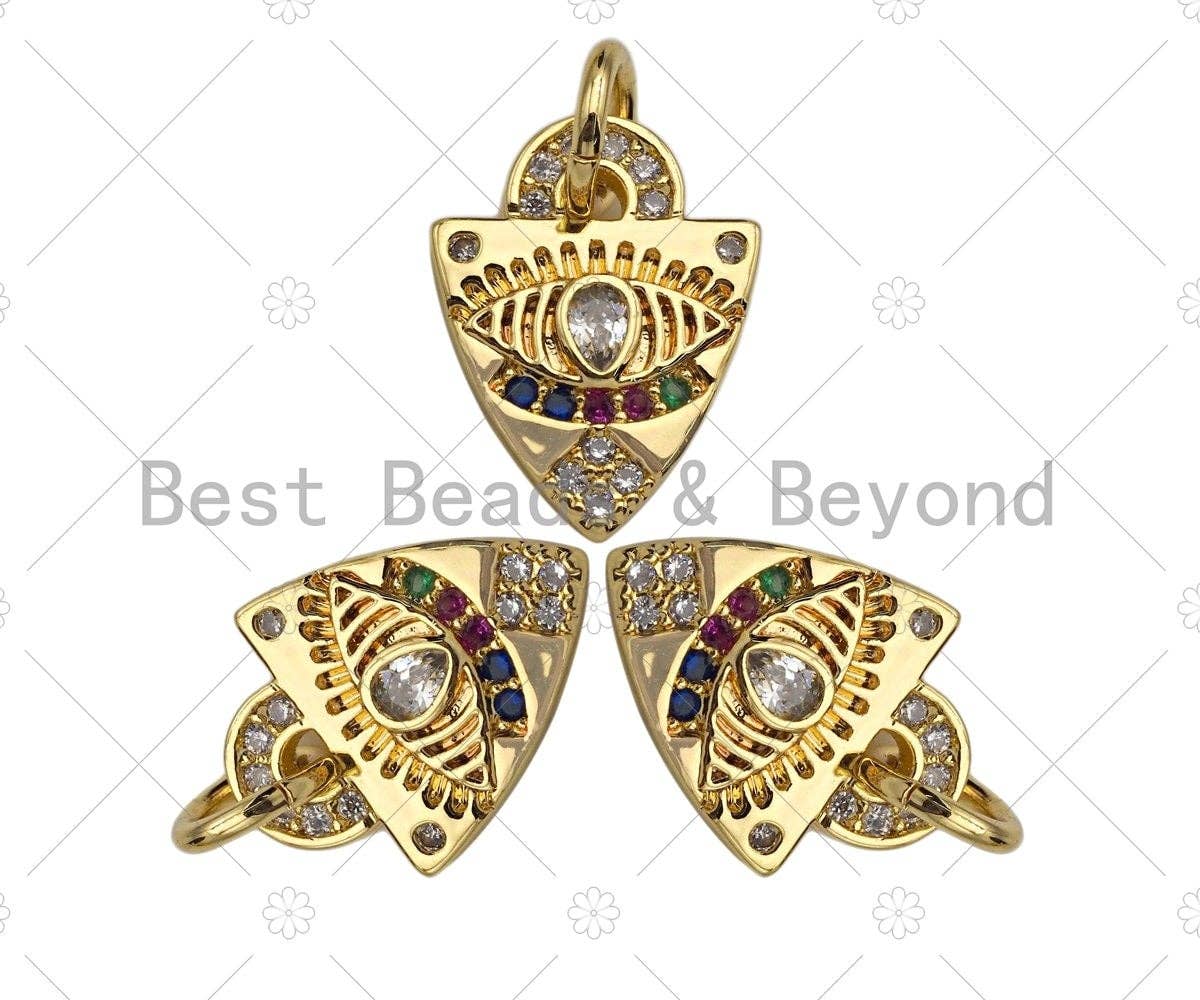 18k Shiny Gold Evil Eye On Triangle Shape Charms, Multicolor CZ Gold Triangle Charms, Gold Pendant,Evil Eye Necklace Charms,11x14mm,Sku#Y336
