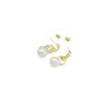CZ Chunky Gold Link White Pearl Earrings, Sku#ZX188