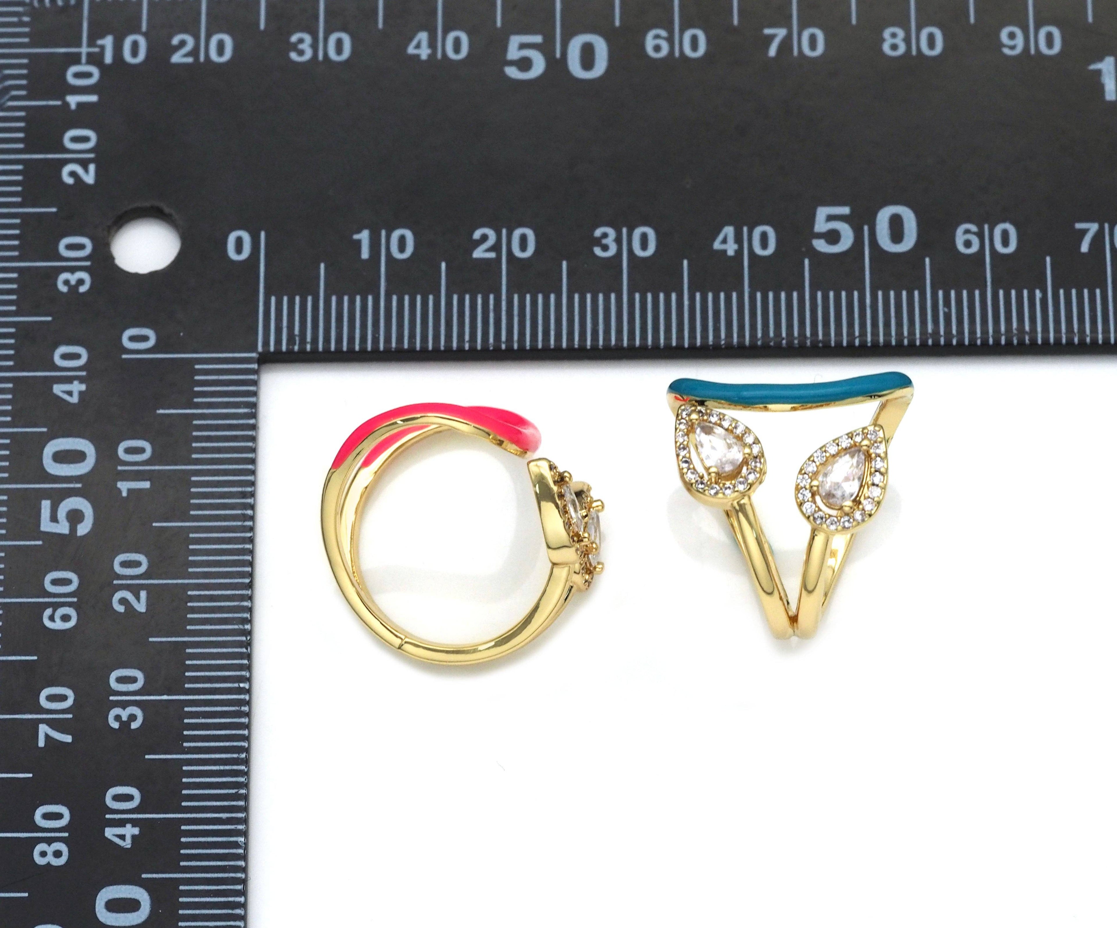 CZ Pave Gold Enamel Drop CZ Adjustable Ring, Sku#O114