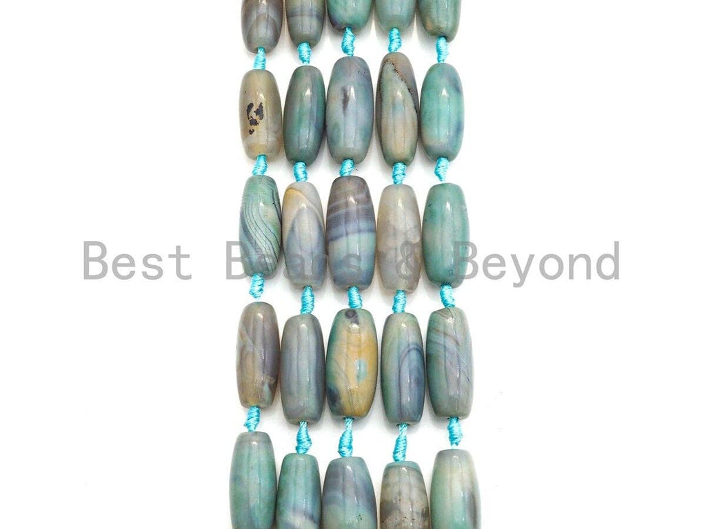 1pc/10pc Natural Agate Long Barrel Spacer Beads, Blue Brown Agate Spacer Beads, 14x30mm, sku#U885