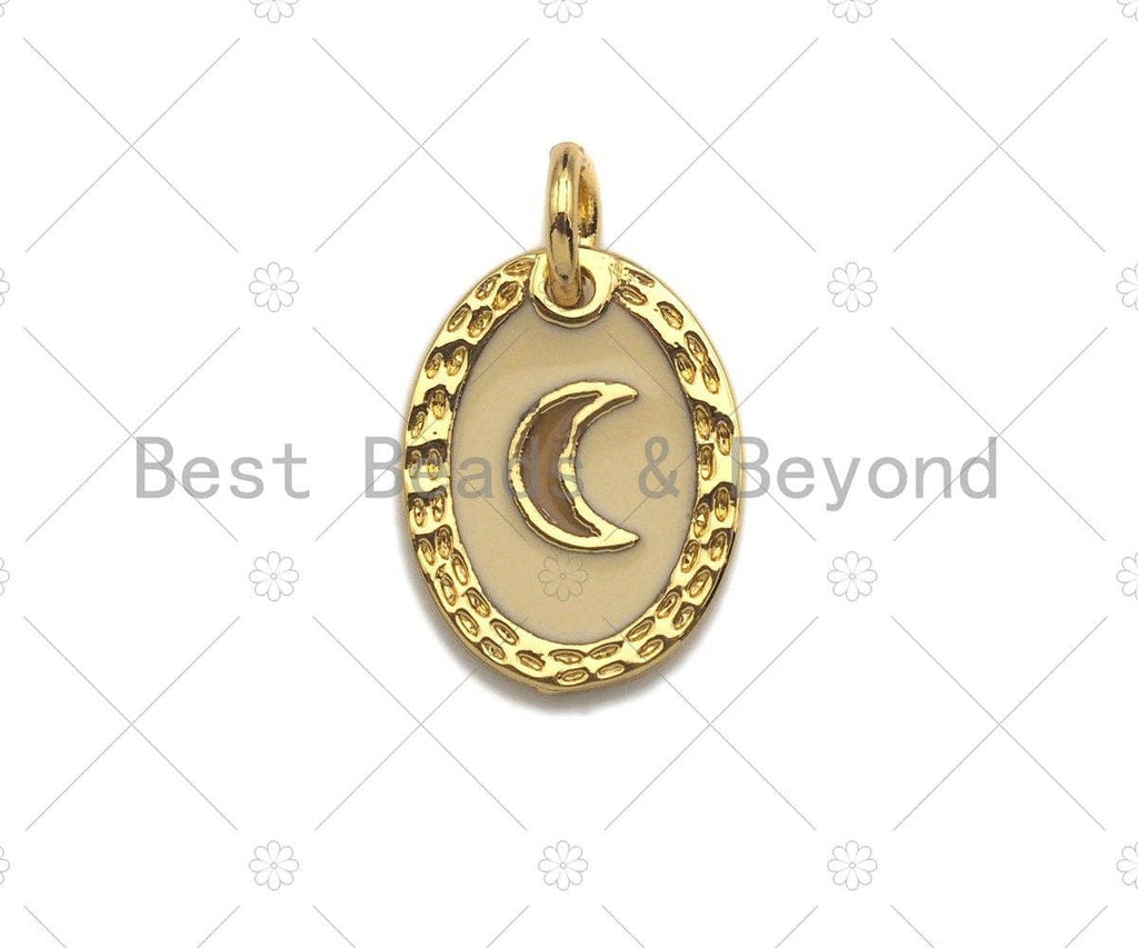 White Enamel Cresent Moon On Oval Pendant,sku#Z1236