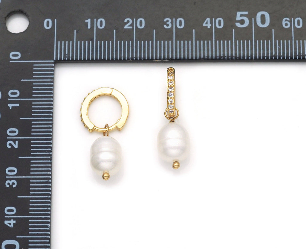 CZ Oval Pearl Hoop Earrings, Sku#EF220