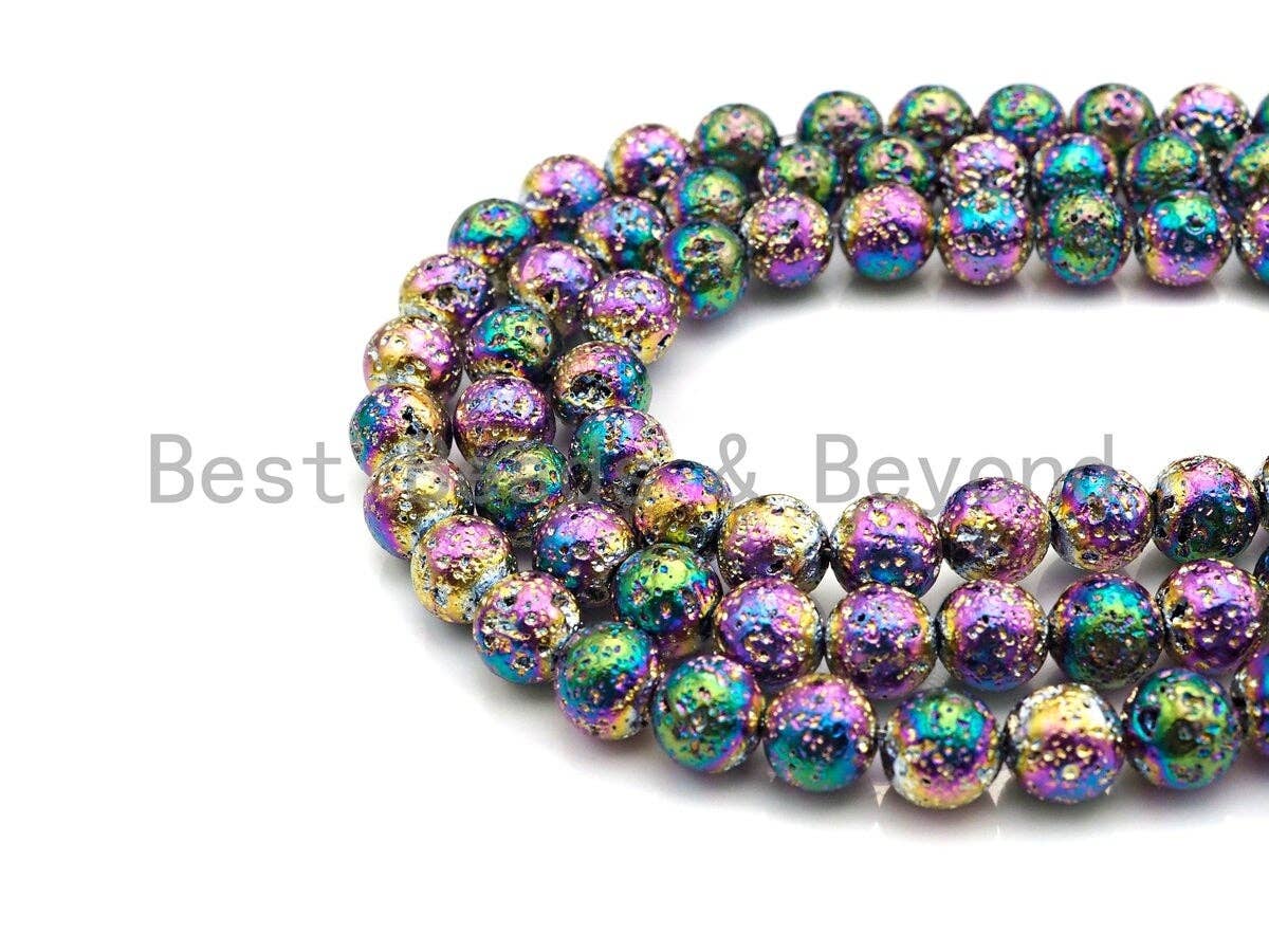 NEW COLOR!!! RAINBOW Plated Lava Round Beads, 8mm/10mm/12mm Rainbow Gemstone Beads, Wholesale Gemstone Beads, 15.5" Full Strand, sku#U873
