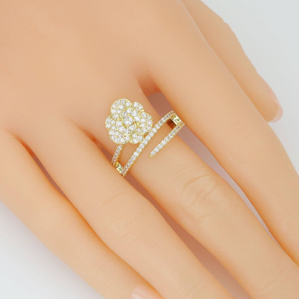 Clear CZ Rose Flower Wrap Adjustable Ring, Sku#A390