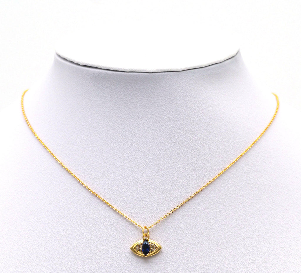 Gold Oval Cobalt Stone Evil Eye Charm, Sku#Y745