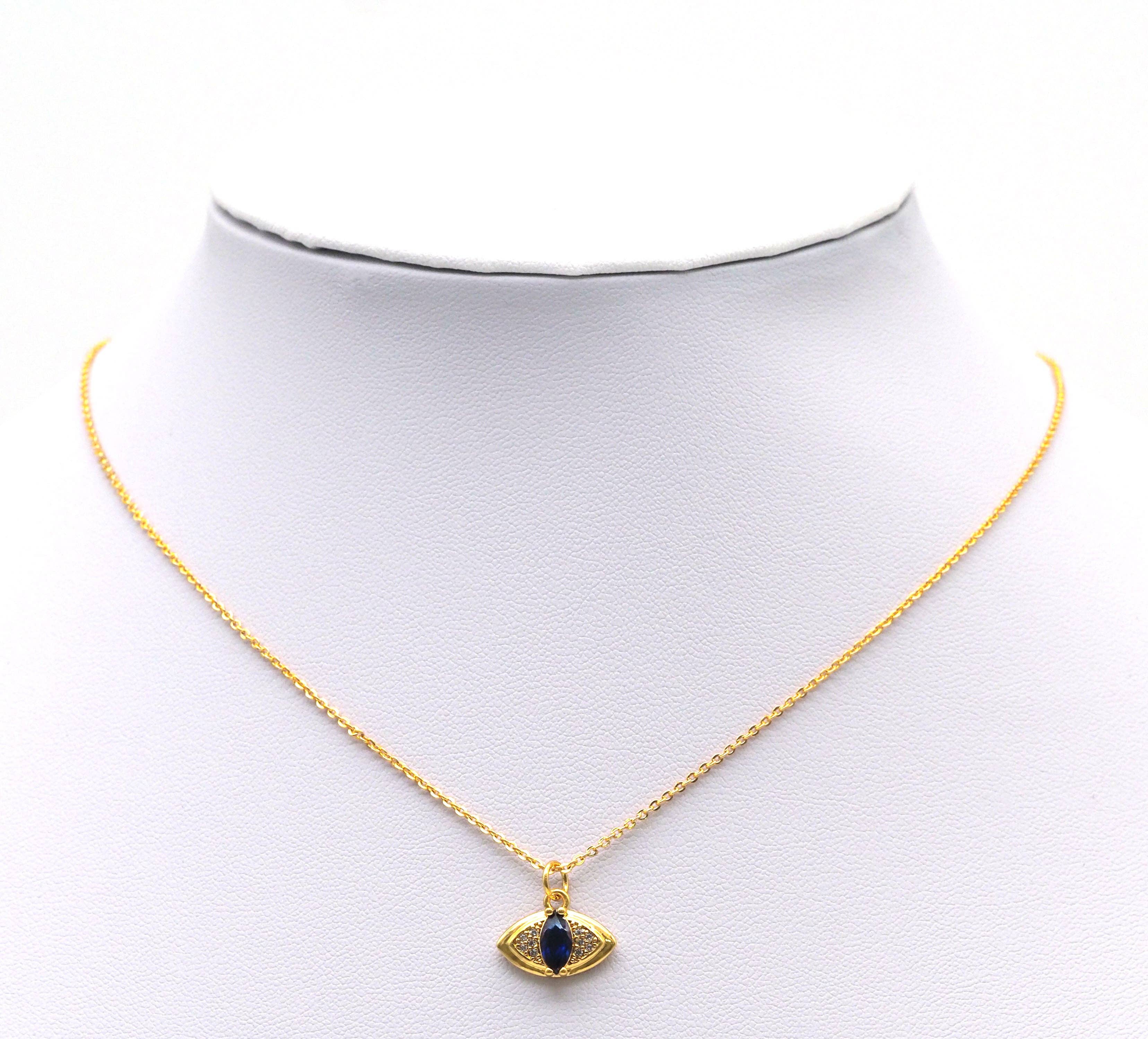 Gold Oval Cobalt Stone Evil Eye Charm, Sku#Y745