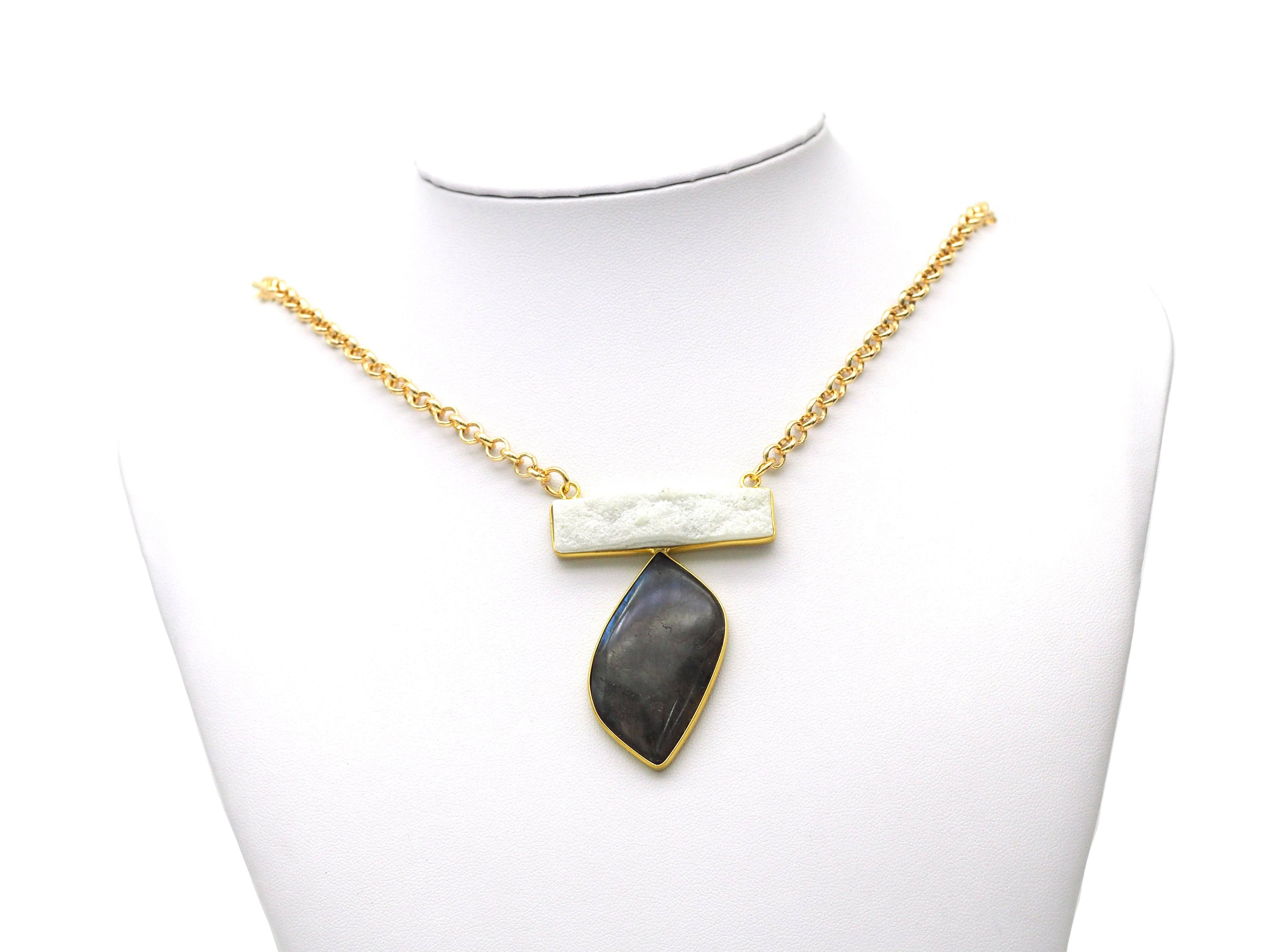 Labradorite with Druzy Pendant, Sku#YT27