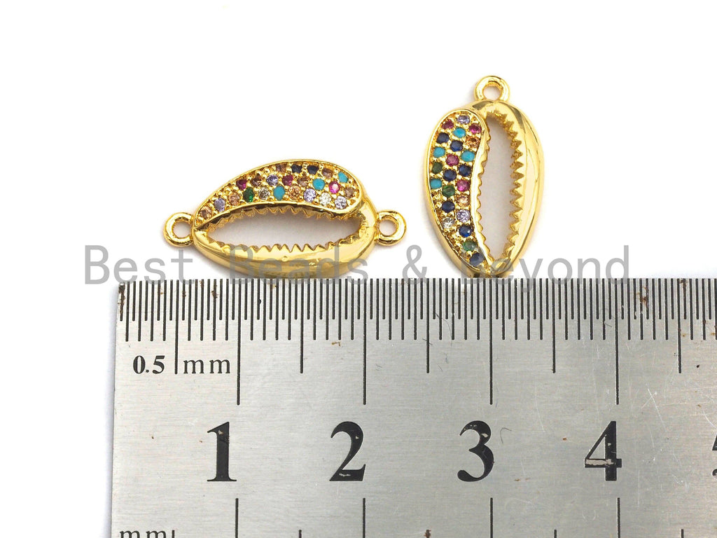 Colorful CZ Micro Pave Cowrie Shape Connector/Link, Cz Pave Bracelet Necklace Connector in Gold Finish,10x20mm,sku#M282