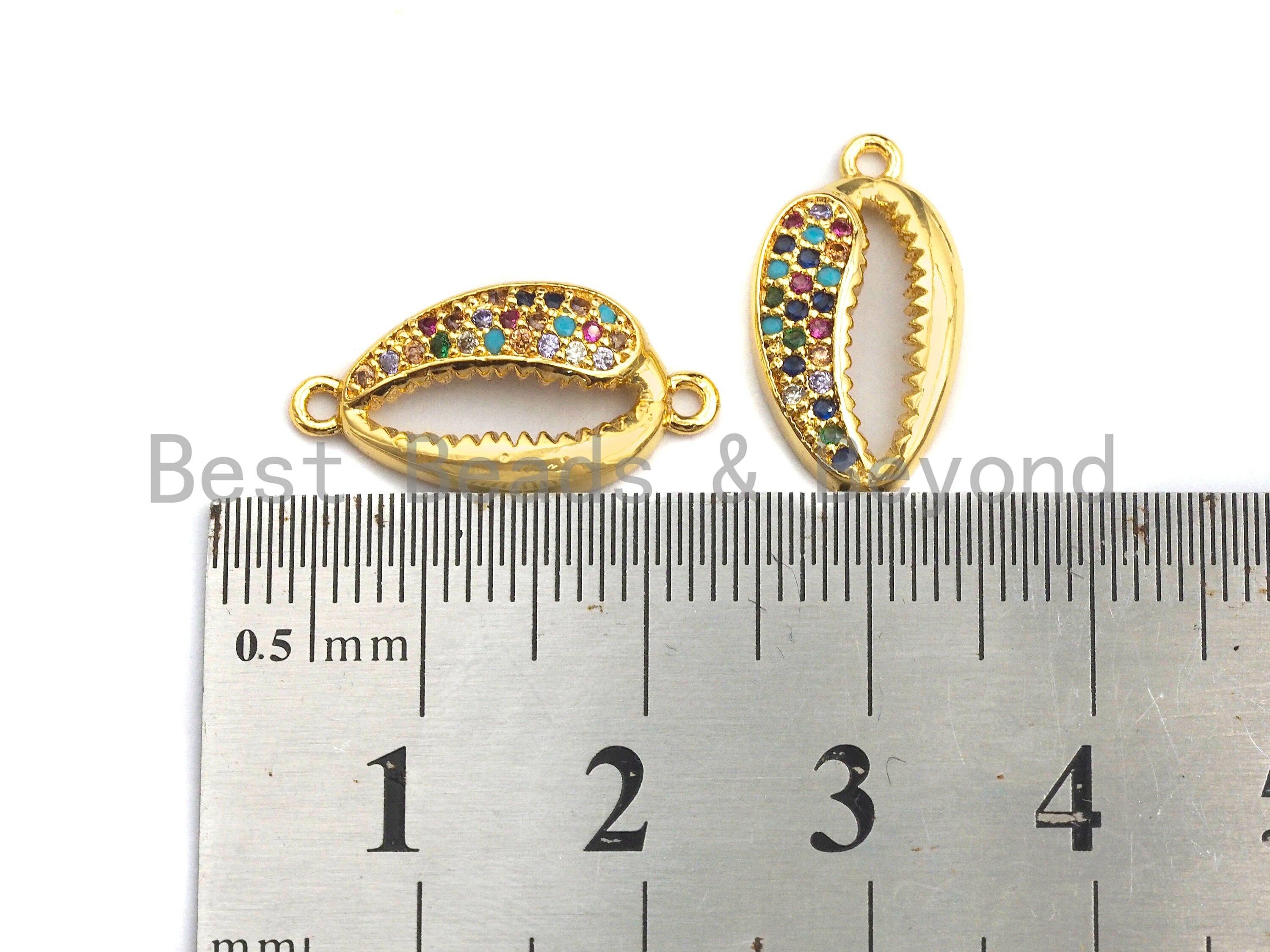 Colorful CZ Micro Pave Cowrie Shape Connector/Link, Cz Pave Bracelet Necklace Connector in Gold Finish,10x20mm,sku#M282