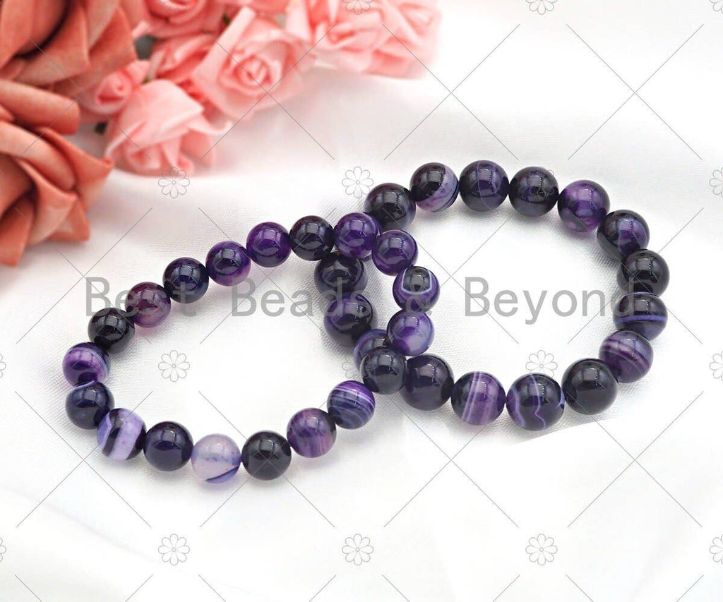 Purple Banded Agate Stretchy Bracelet. Sku#EF08c