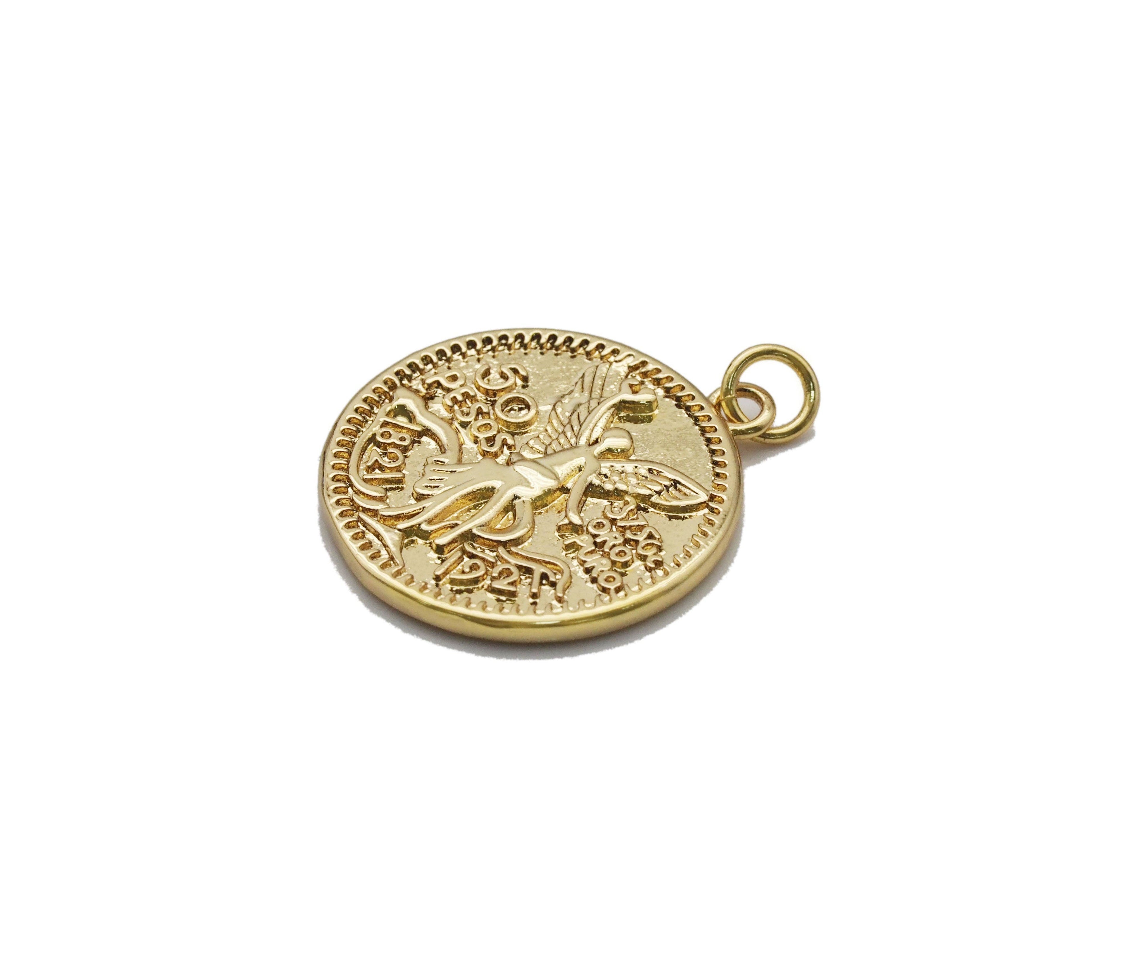 Angel Medallion Gold Coin Charm, Sku#LK756