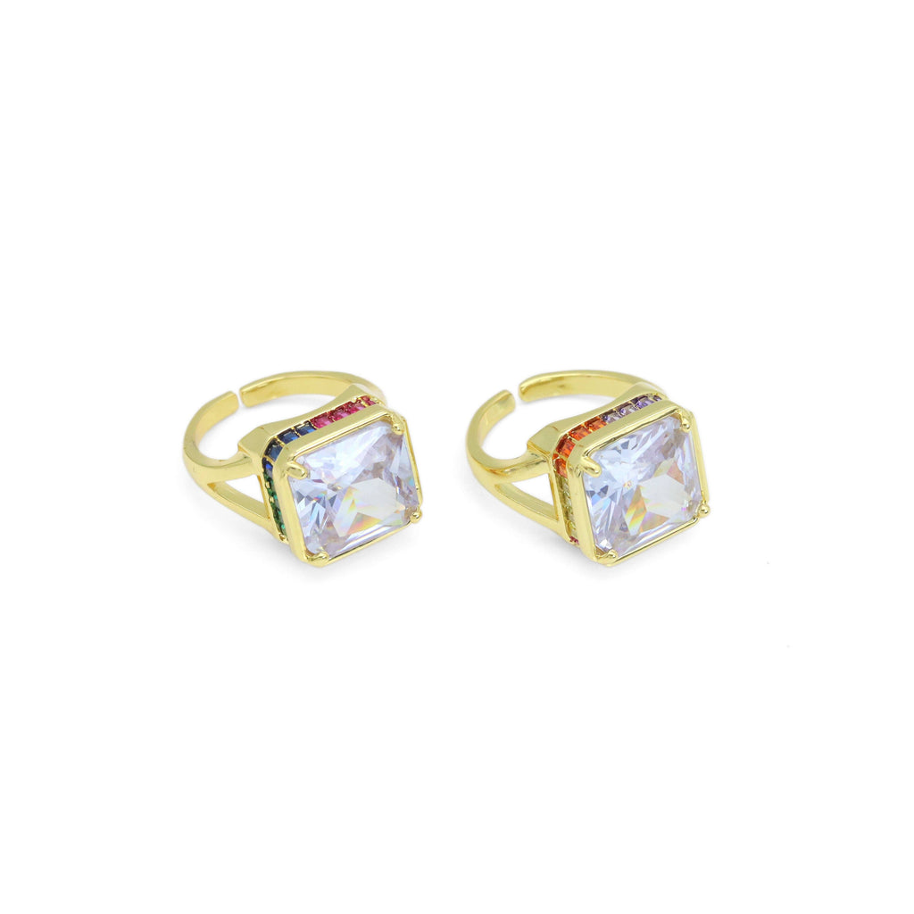 Big Clear Square Crystal multi color cz Statement Adjustable Ring, Sku#LX591