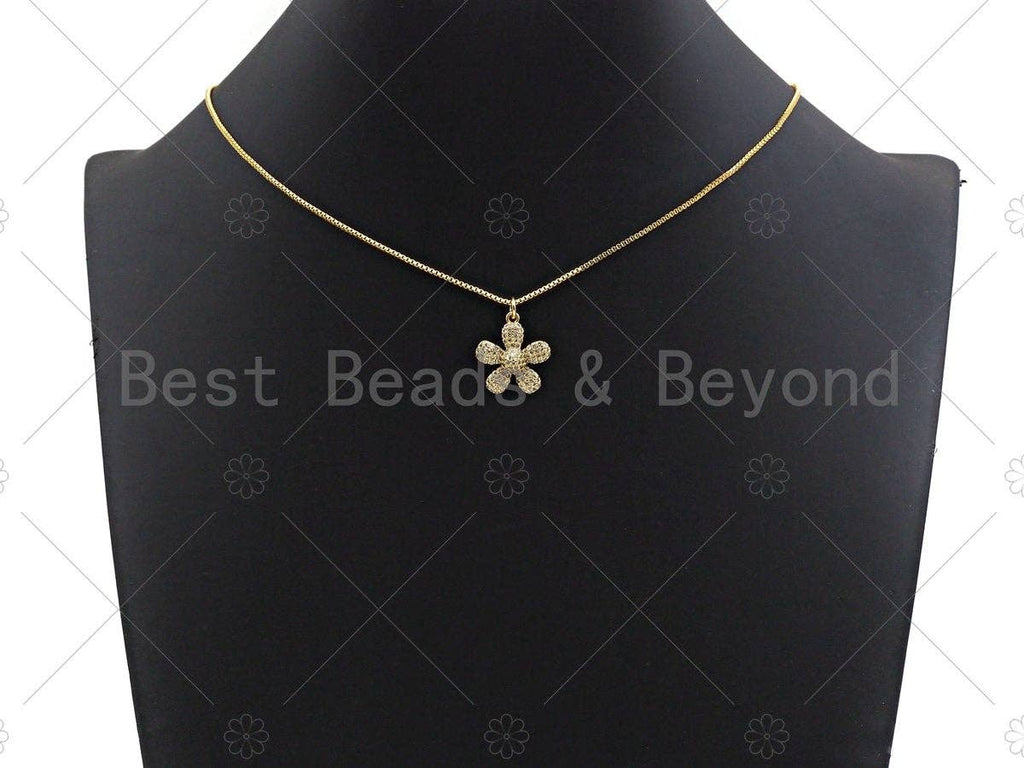 CZ Micro Pave Flower Pendant/Charm,Cubic Zirconia Paved Charm, Necklace Bracelet Charm Pendant, 16mm,sku#Z1205