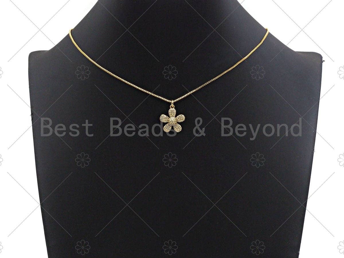 CZ Micro Pave Flower Pendant/Charm,Cubic Zirconia Paved Charm, Necklace Bracelet Charm Pendant, 16mm,sku#Z1205