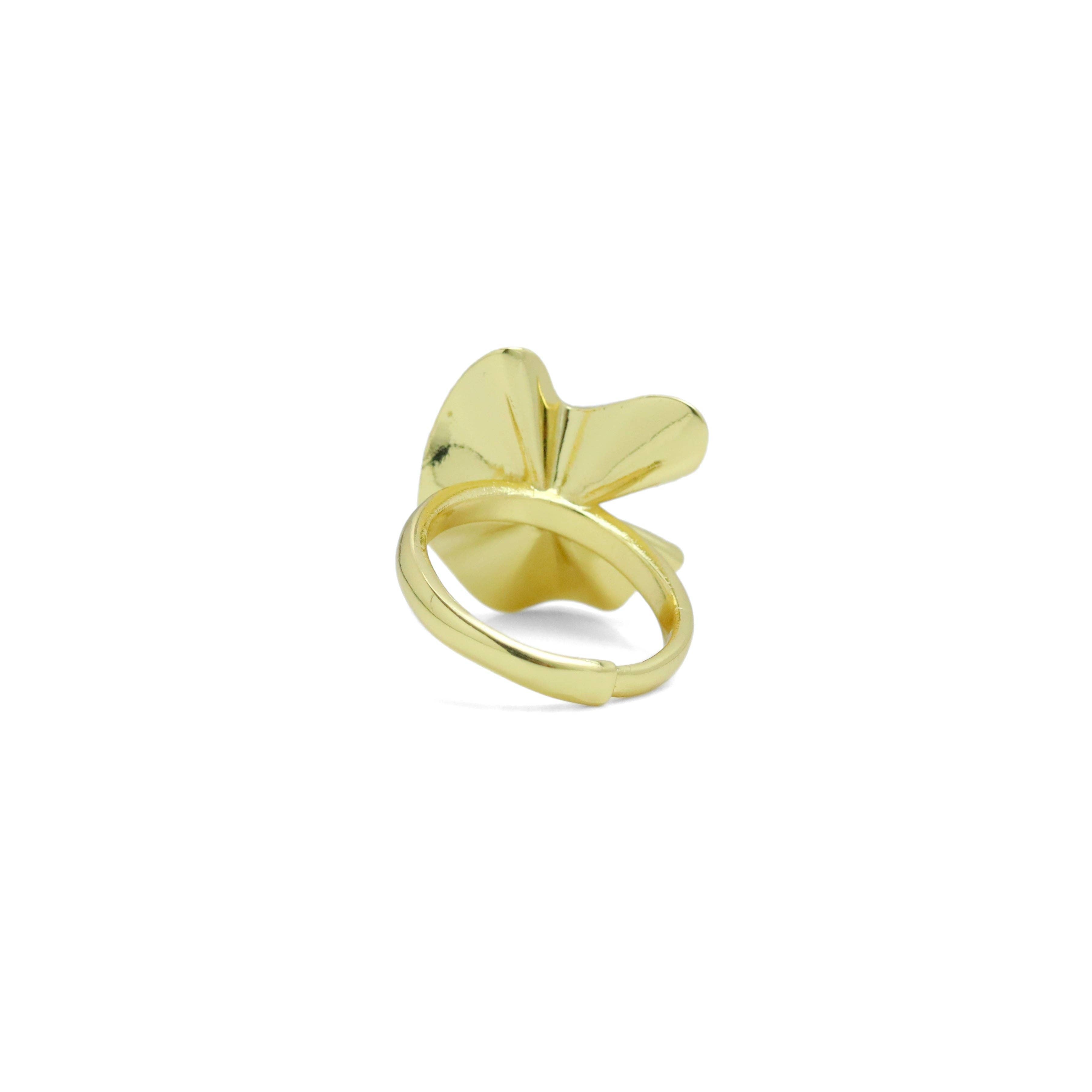 Silver Gold Folded Lotus Leaf flower Statement Adjustable Ring, Sku#A293
