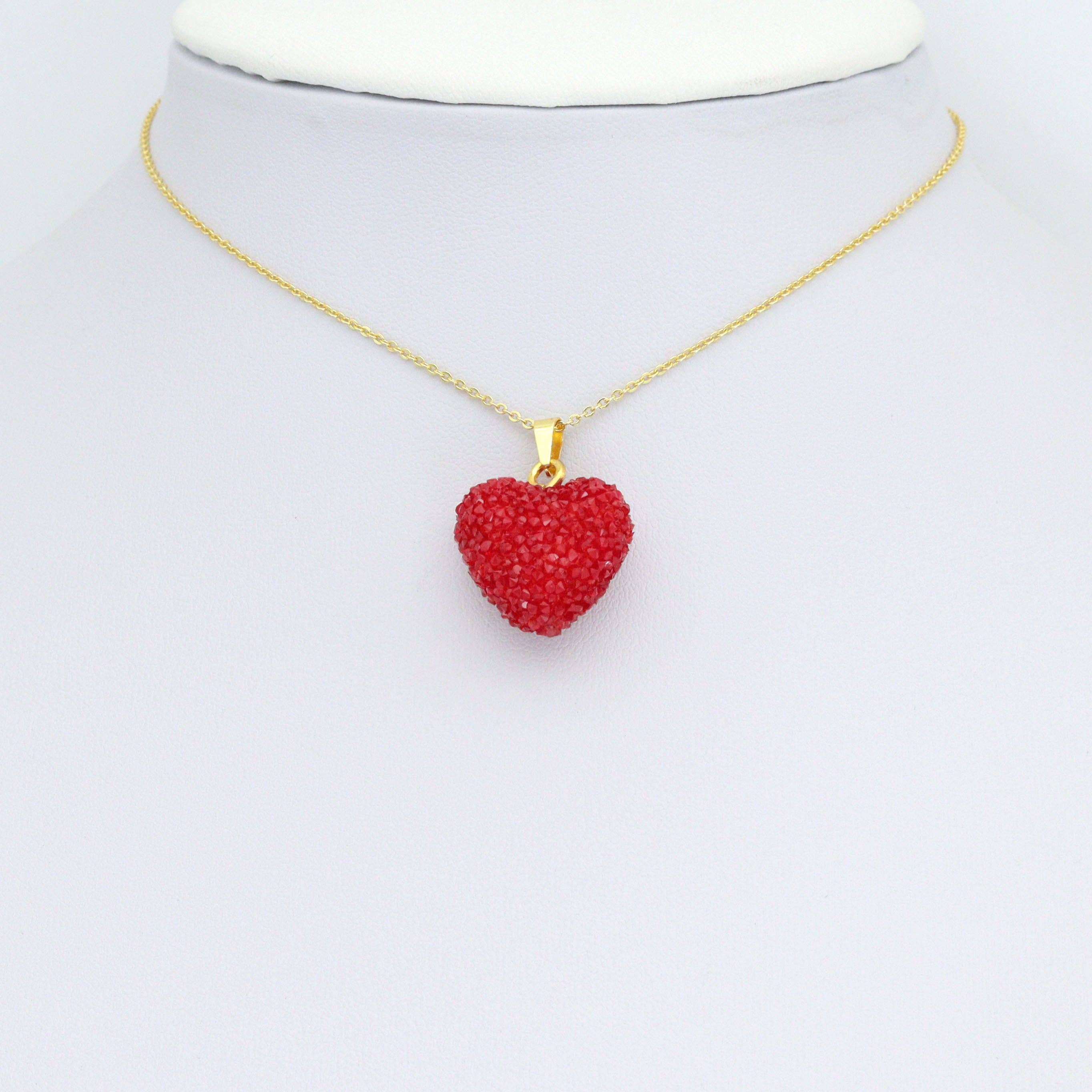 White Red Puffy Heart Charm Pendant,Sku#LD720