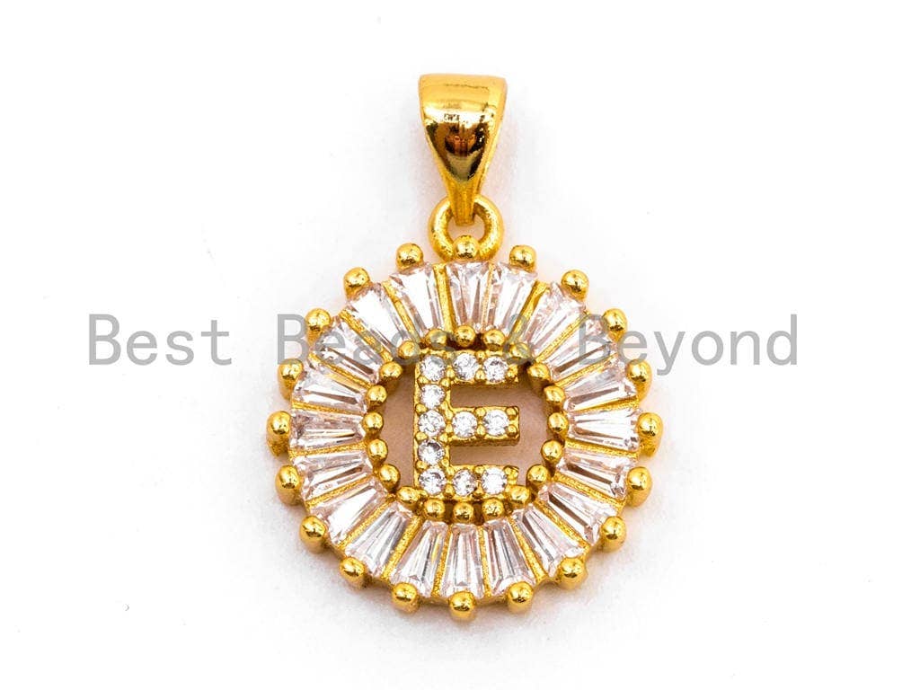 CZ Micro Pave Initial Letter E Charm/Pendent Beads,Cubic Zirconia Pave  Alphabet Beads Pendent, Gold/Silver Finish,16x18mm,sku#Z224