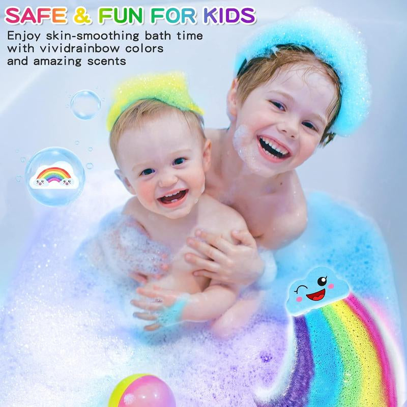 Rainbow Bath Bombs for Kids, Handmade 4 Pcs Kid Bath Bombs Gift Set, Easter Basket Stuffers & Valentine Gifts for Kids Girls Bubble Bath