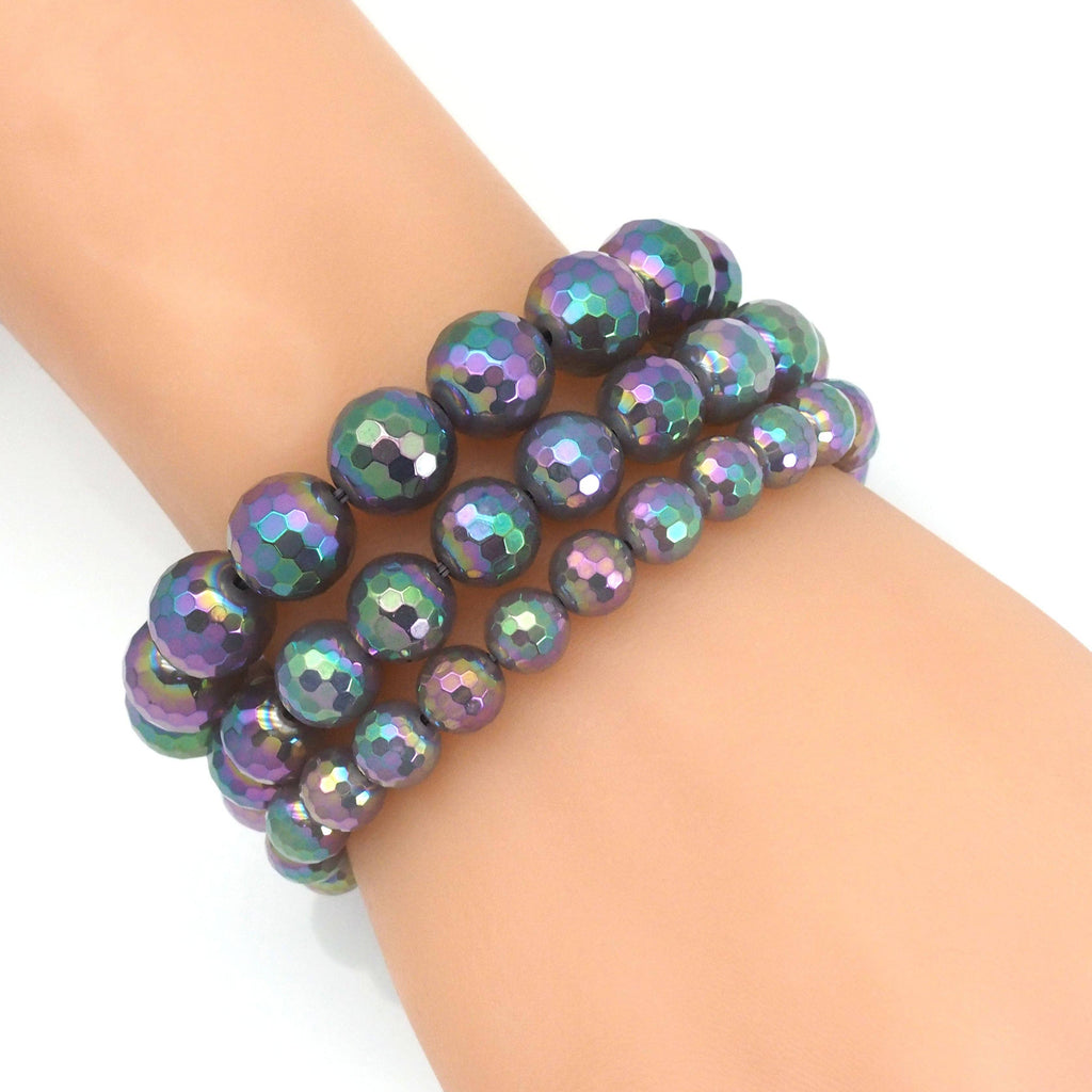 AB Mystic Gray Agate Stretchy Bracelet, Sku#EF382