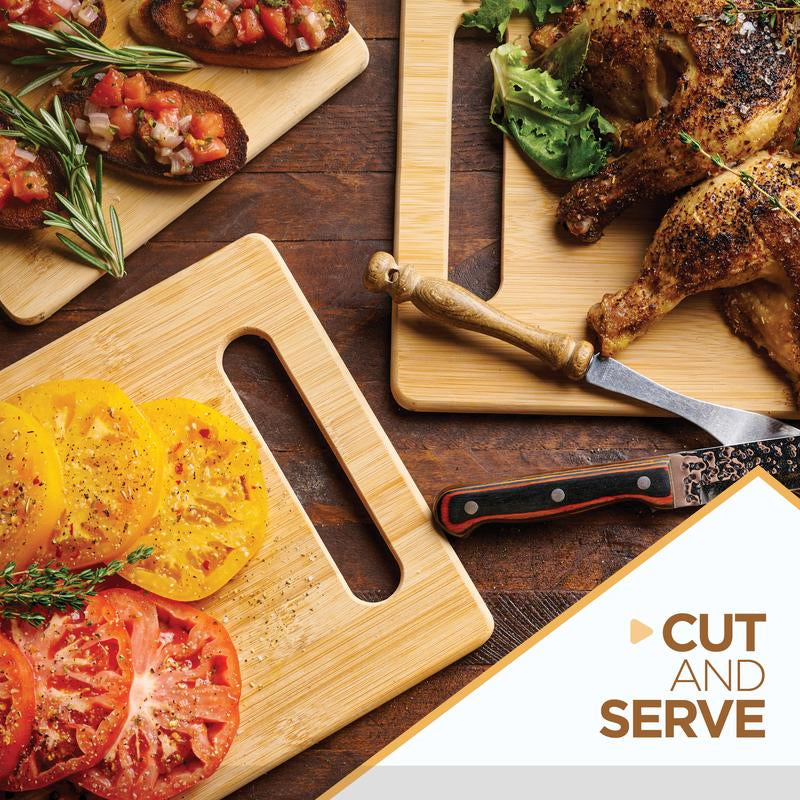 3-Piece Cutting Board Set - Bamboo Wood Chopping Boards with Built-In Hand Grips, Durable & Knife-Safe Wooden Boards for Kitchen Prep & Serving Lightweight